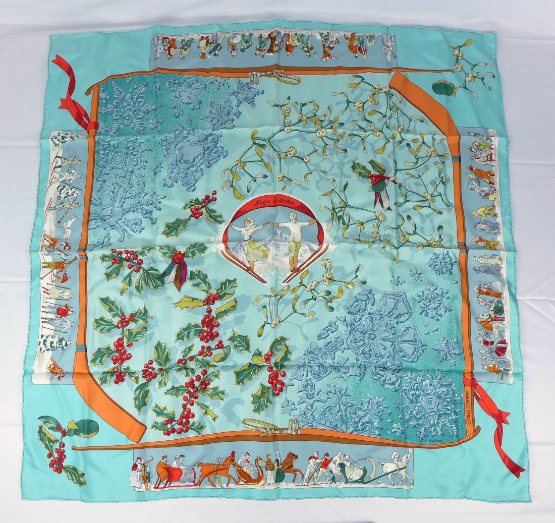 Vintage Hermes Paris Silk Scarf "Neige d'Antan" 1989 with box (1 of 9)