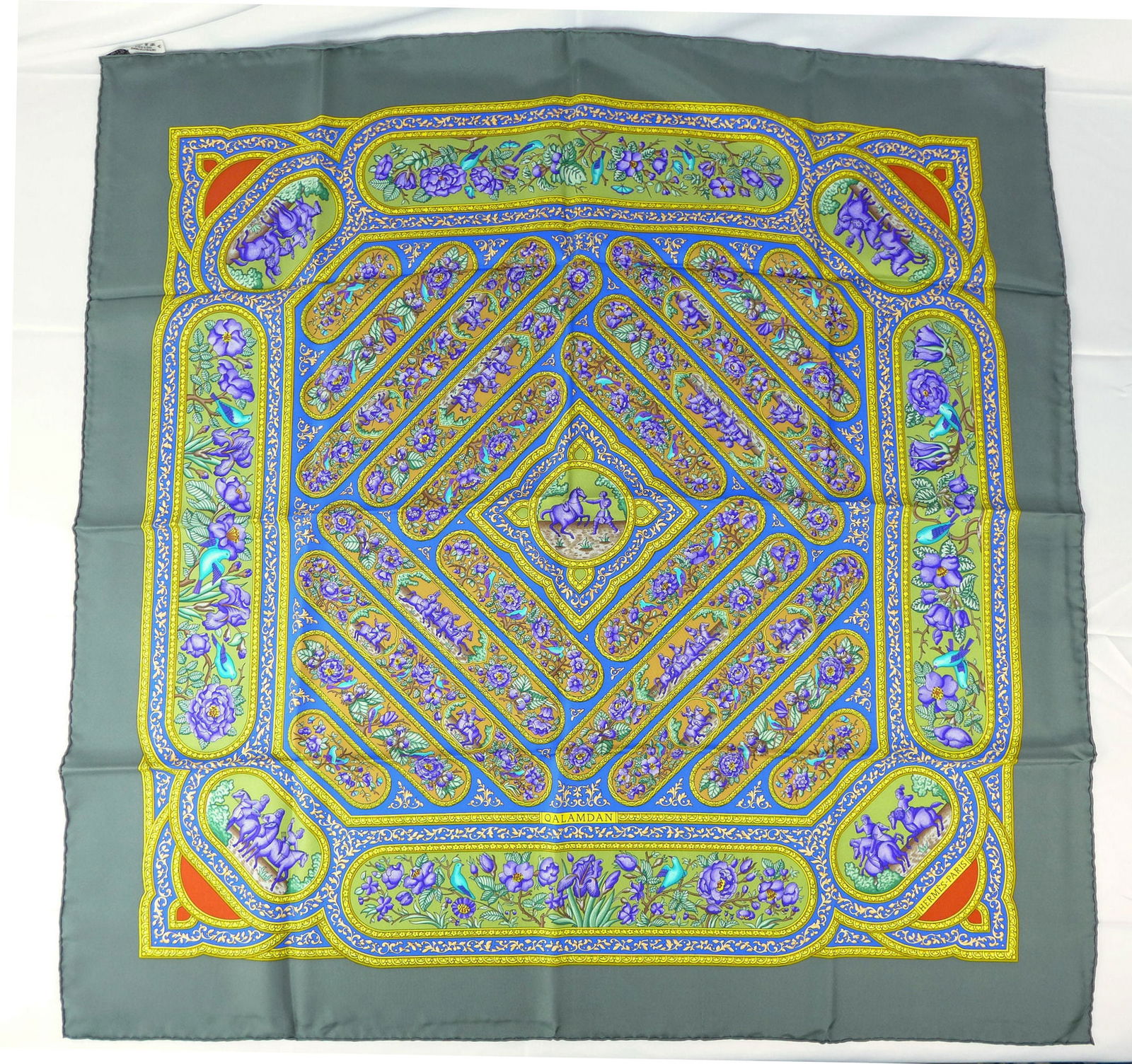 Vintage Hermes Paris Silk Scarf "Qalamdan" with box (1 of 8)
