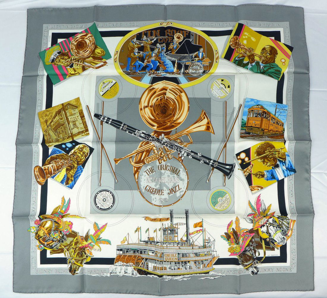 Vintage Hermes Paris Silk Scarf "New Orleans Creole Jazz" with box (1 of 8)