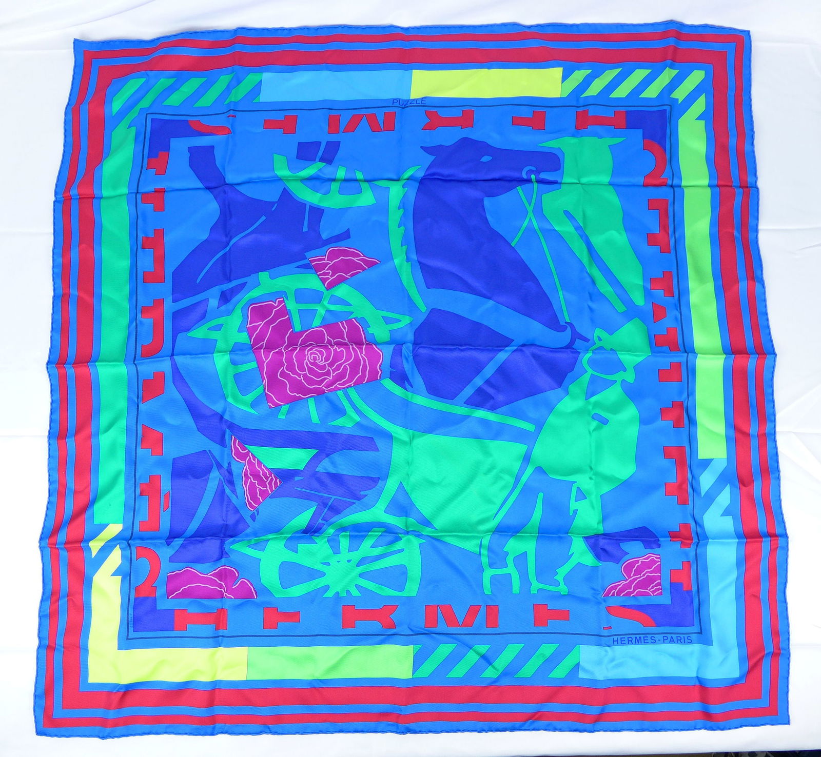 Vintage Hermes Paris Silk Scarf "Puzzle" with box (1 of 8)