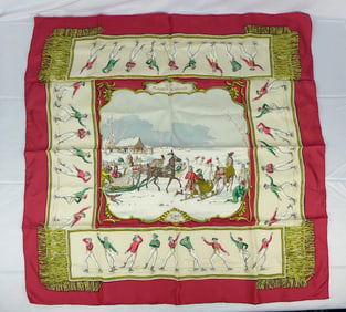 Vintage Hermes Paris Silk Scarf "Les Plaisirs du Froid" with box