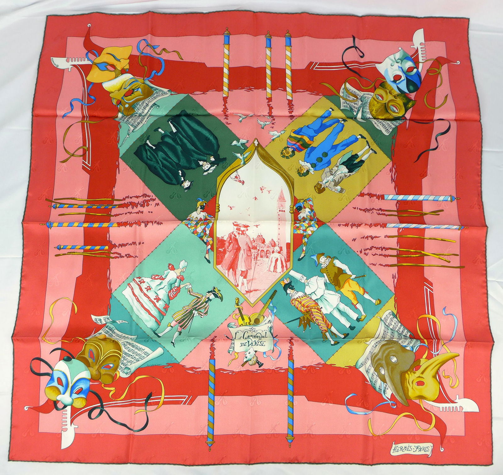 Vintage Hermes Paris Jacquard Silk Scarf "Le Carnaval de Venise" with box (1 of 9)