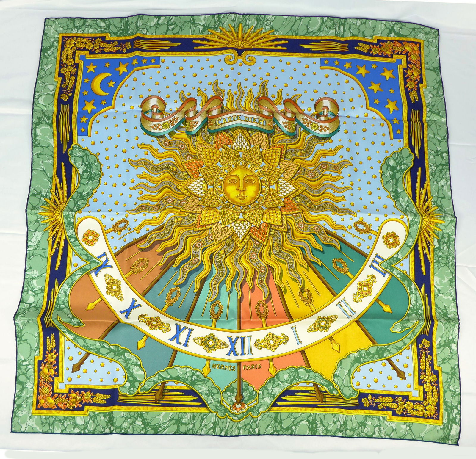 Vintage Hermes Paris Silk Scarf "Carpe Diem" with box (1 of 9)