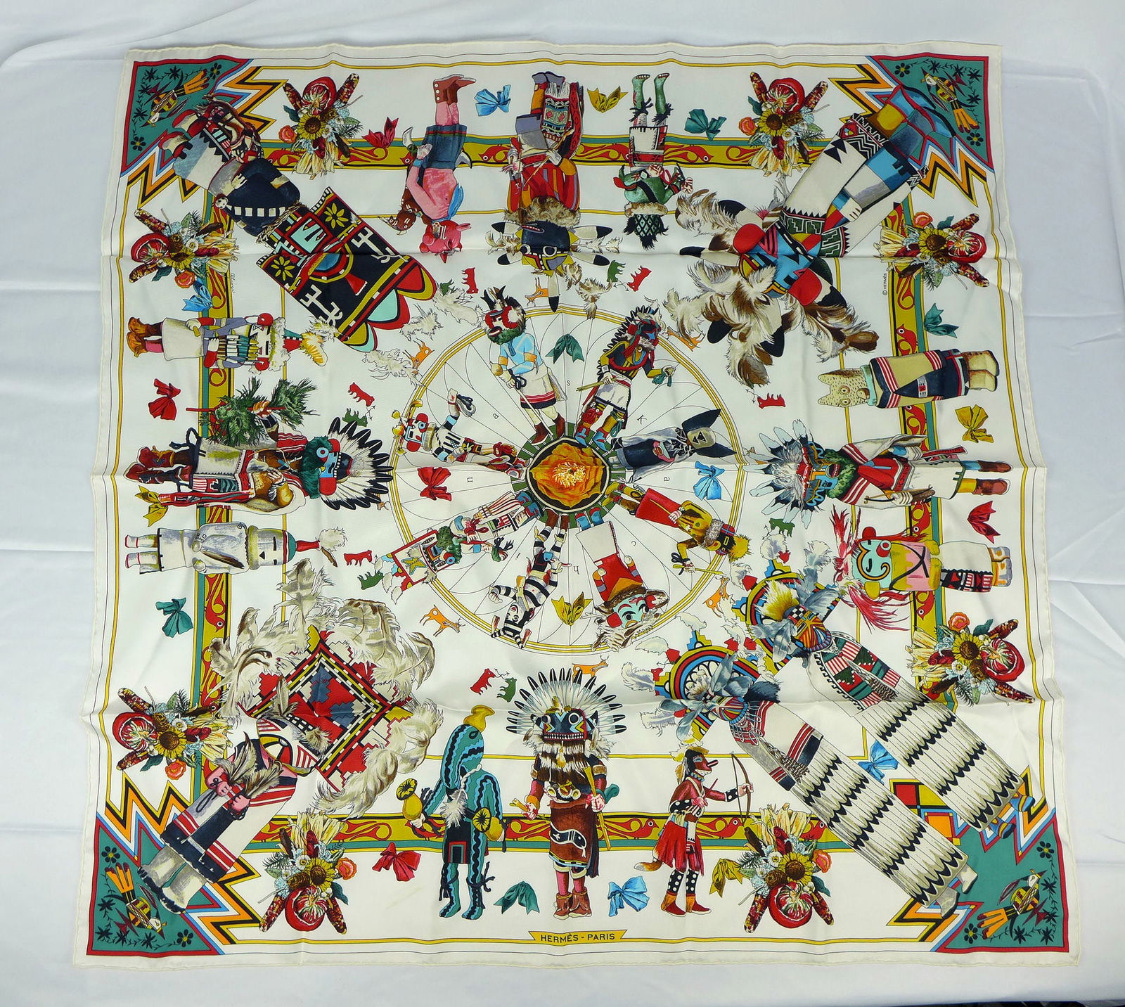 Vintage Hermes Paris Silk Scarf "Kachinas" with box (1 of 8)