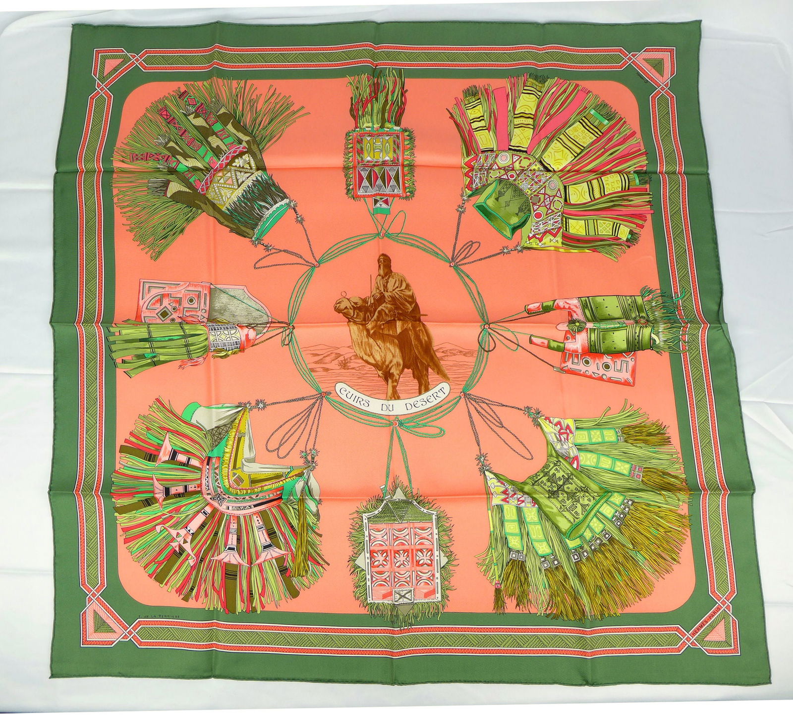 Vintage Hermes Paris Silk Scarf "Cuirs du Desert" with box (1 of 8)