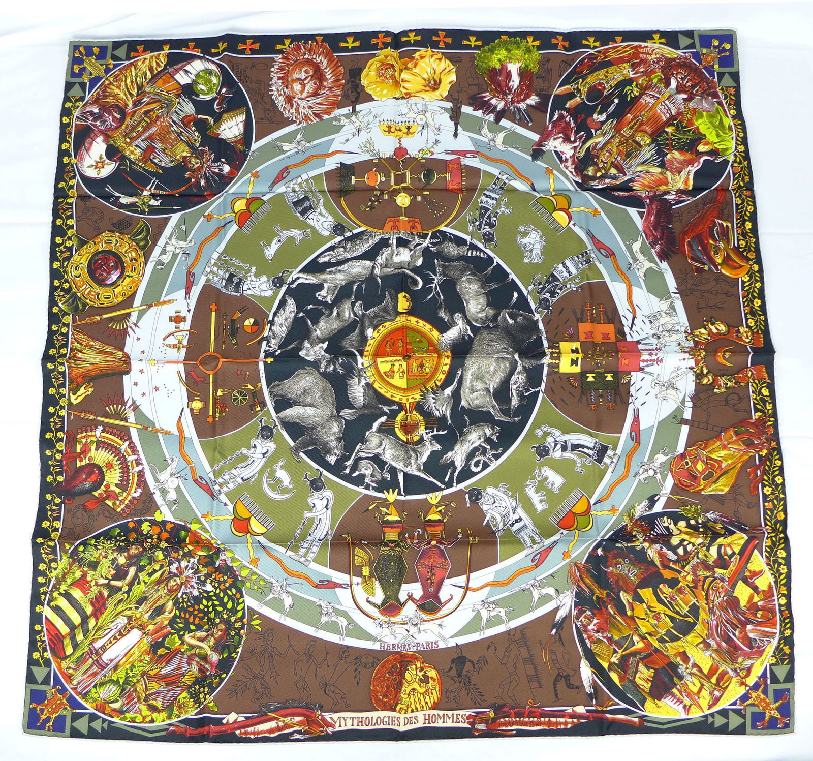 Vintage Hermes Paris Silk Scarf "Les Mythologies des Hommes" with box (1 of 9)