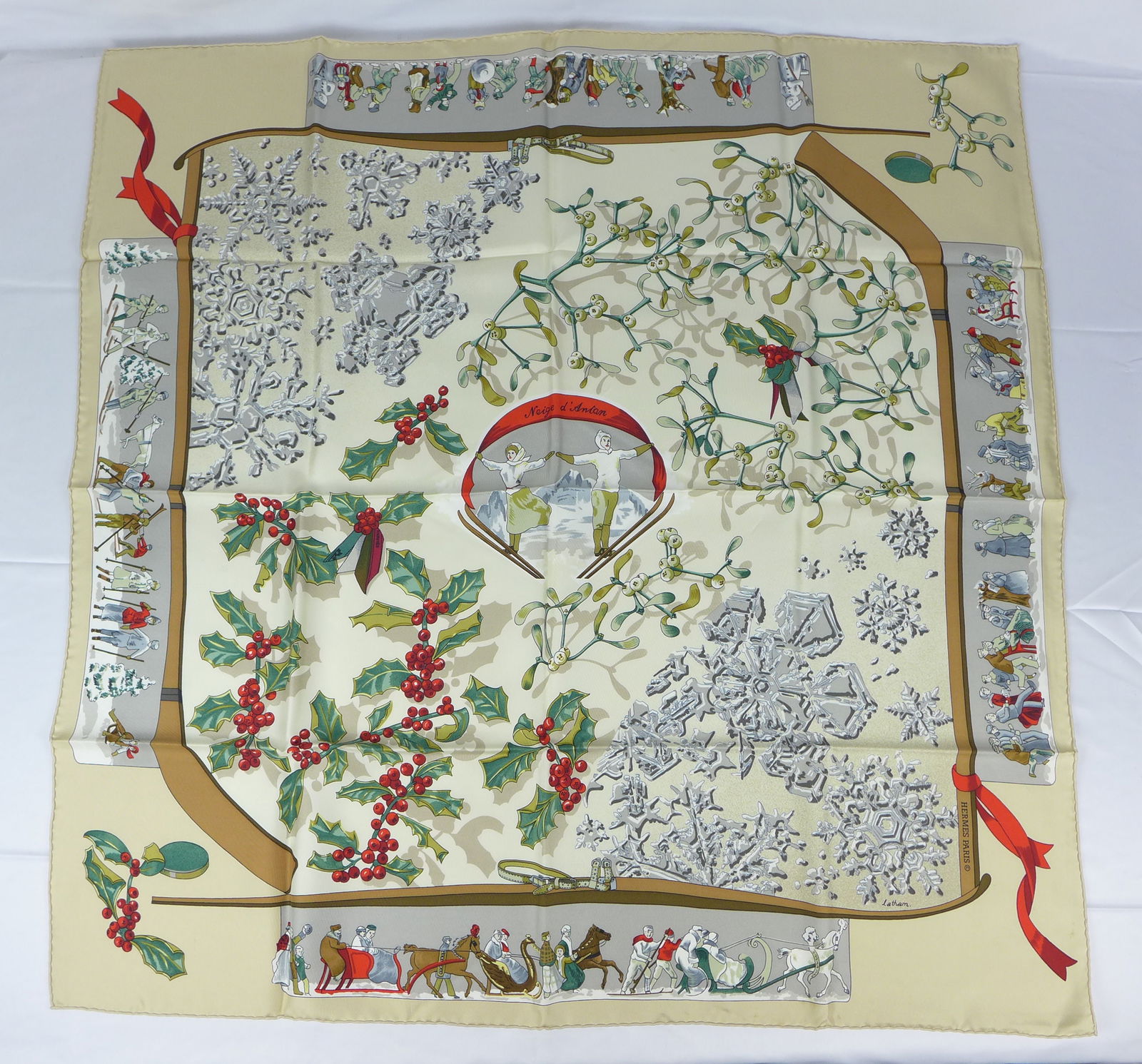 Vintage Hermes Paris Silk Scarf "Neige d'Antan" with box (1 of 10)