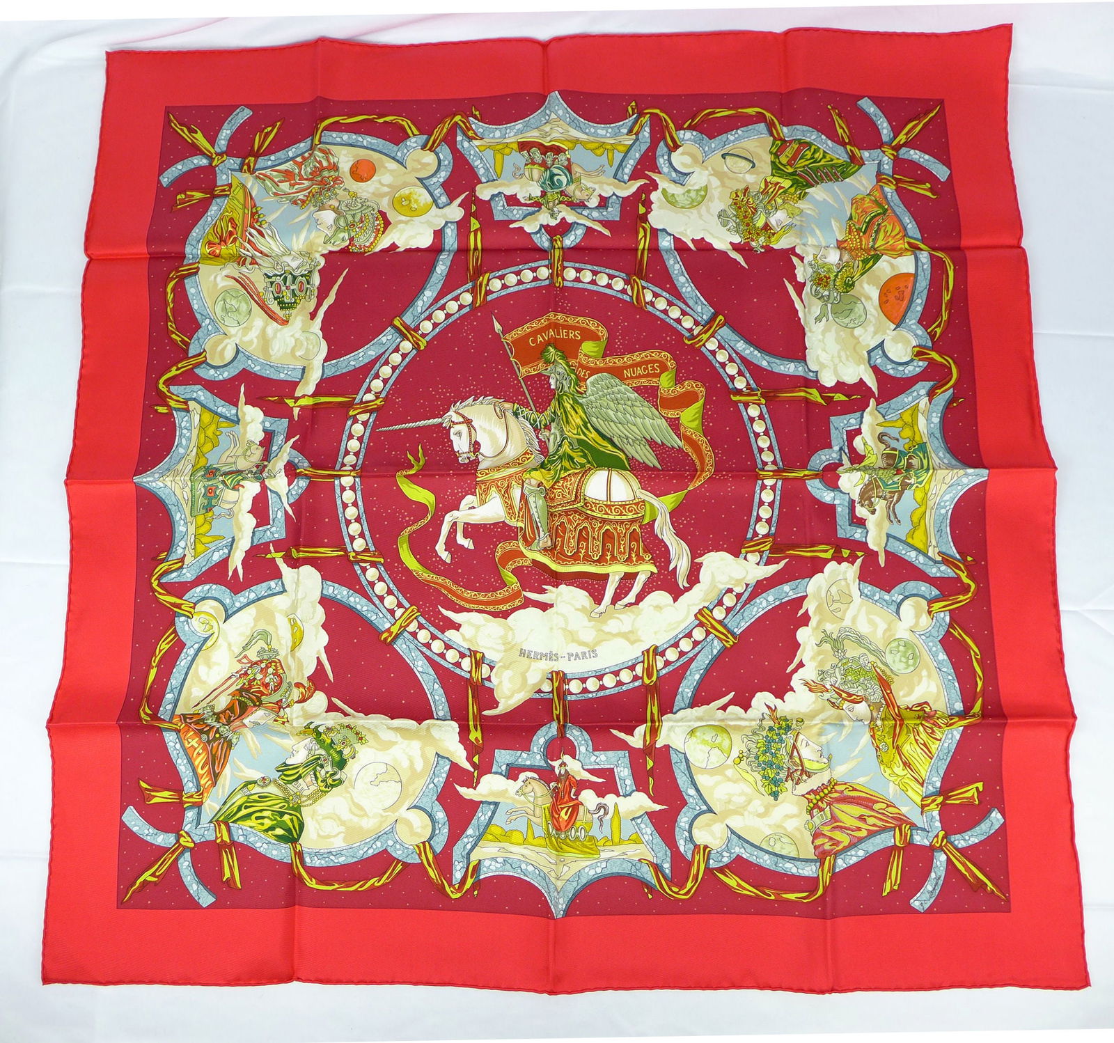 Vintage Hermes Paris Silk Scarf "Cavaliers Des Nuages" with box (1 of 9)