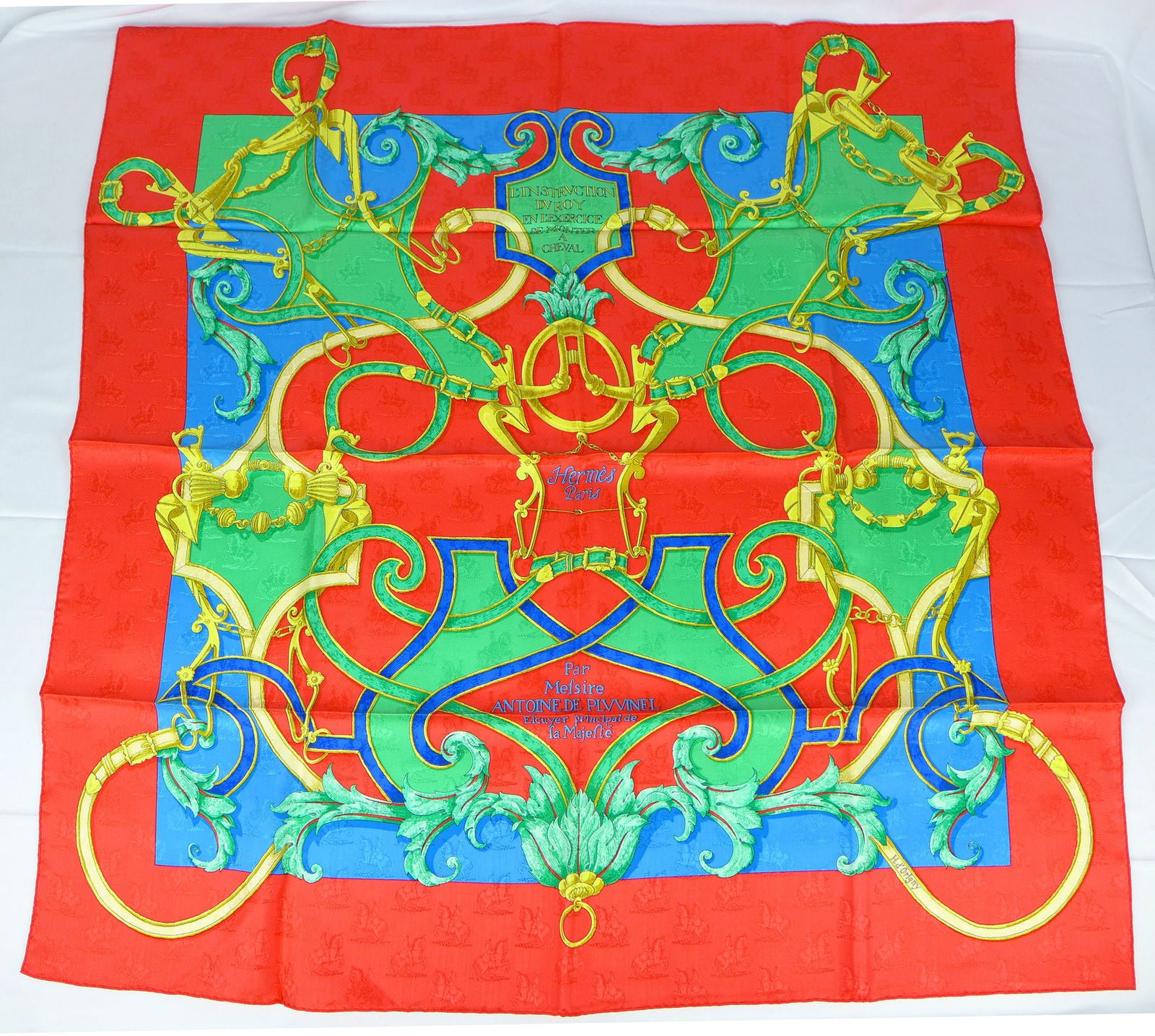 Vintage Hermes Paris Jacquard Silk Scarf "L'Instruction du Roy" with box (1 of 11)