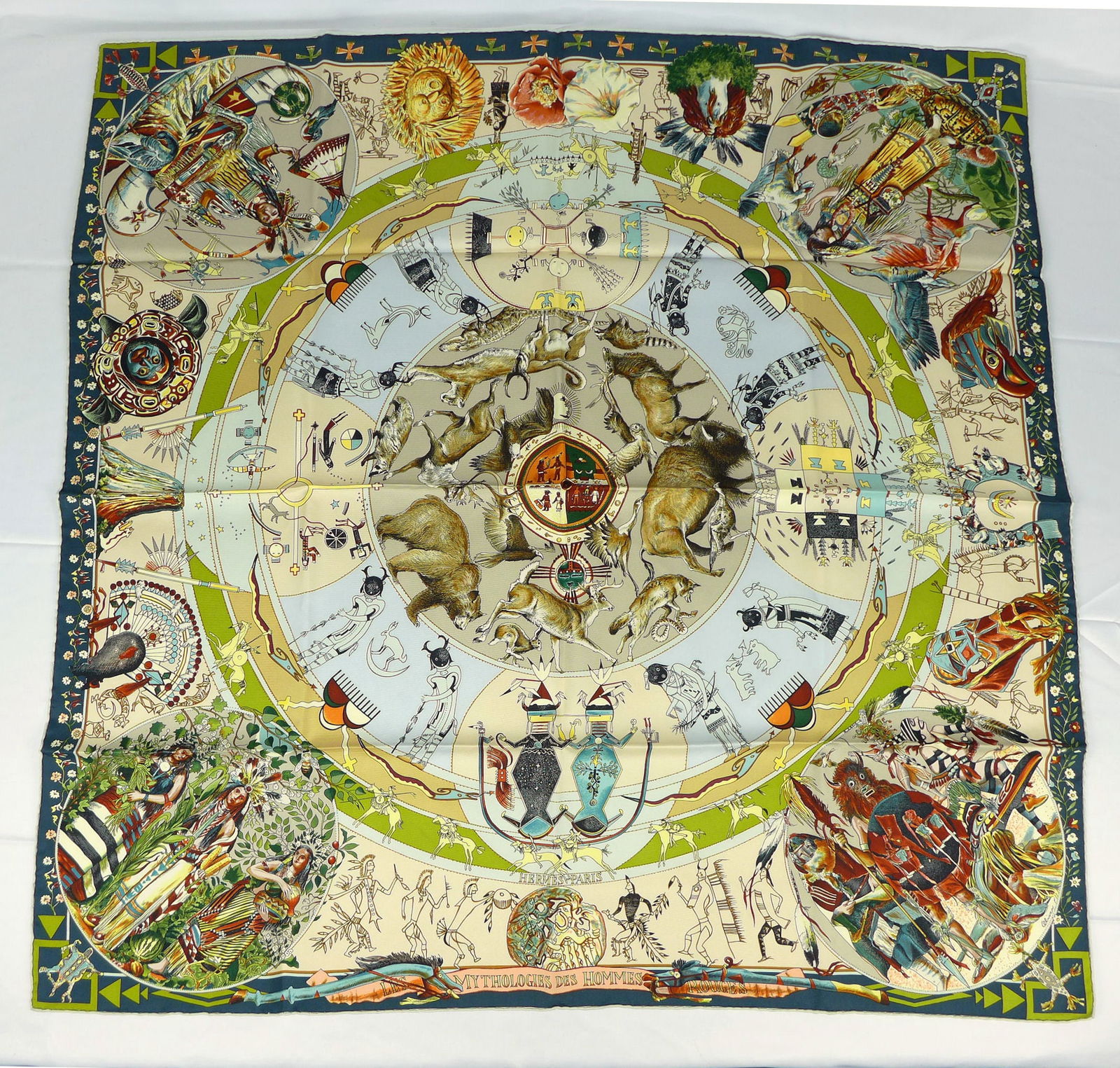 Vintage Hermes Paris Silk Scarf "Les Mythologies des Hommes Rouges" with box (1 of 9)