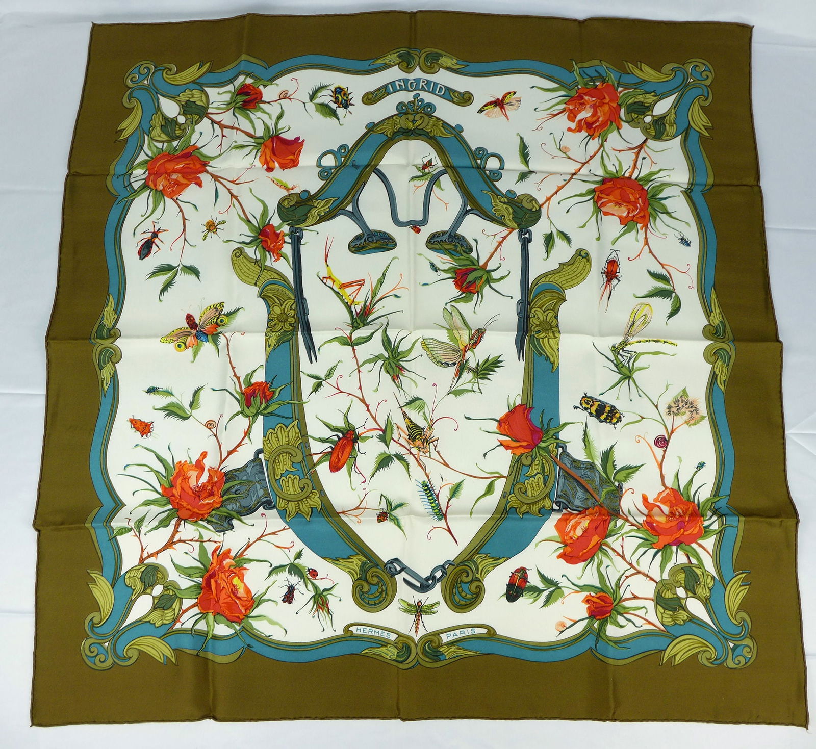 Vintage Hermes Paris Silk Scarf "INGRID" with box (1 of 9)