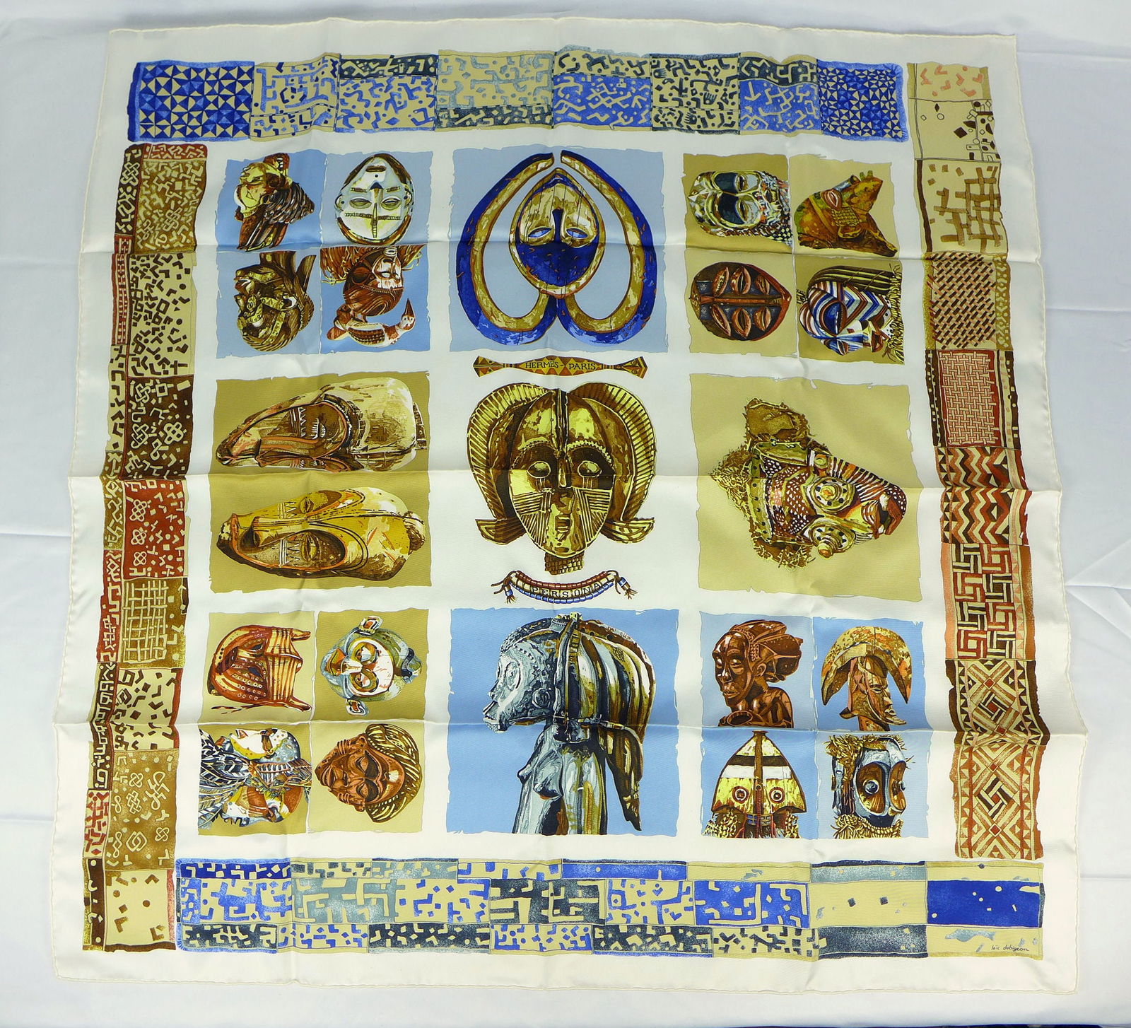 Vintage Hermes Paris Silk Scarf "Persona" with box (1 of 8)