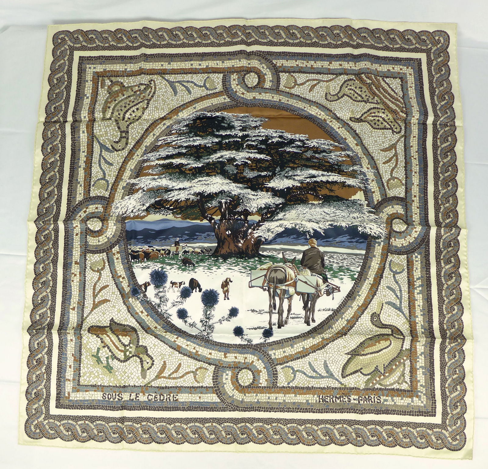 Vintage Hermes Paris Silk Scarf "Sous le Cedre" with box (1 of 9)