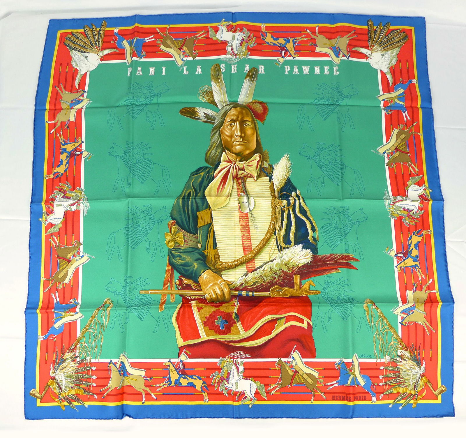 Vintage Hermes Paris Silk Scarf "Pani la Shar Pawnee ou l'indien" with box (1 of 9)