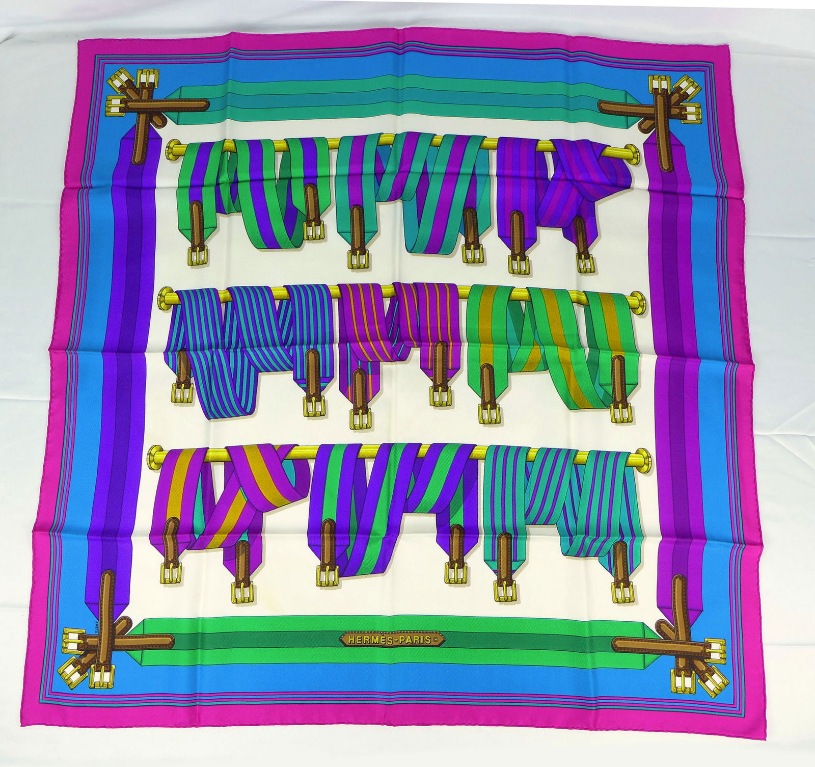 Vintage Hermes Paris Silk Scarf "Sangles" with box (1 of 8)