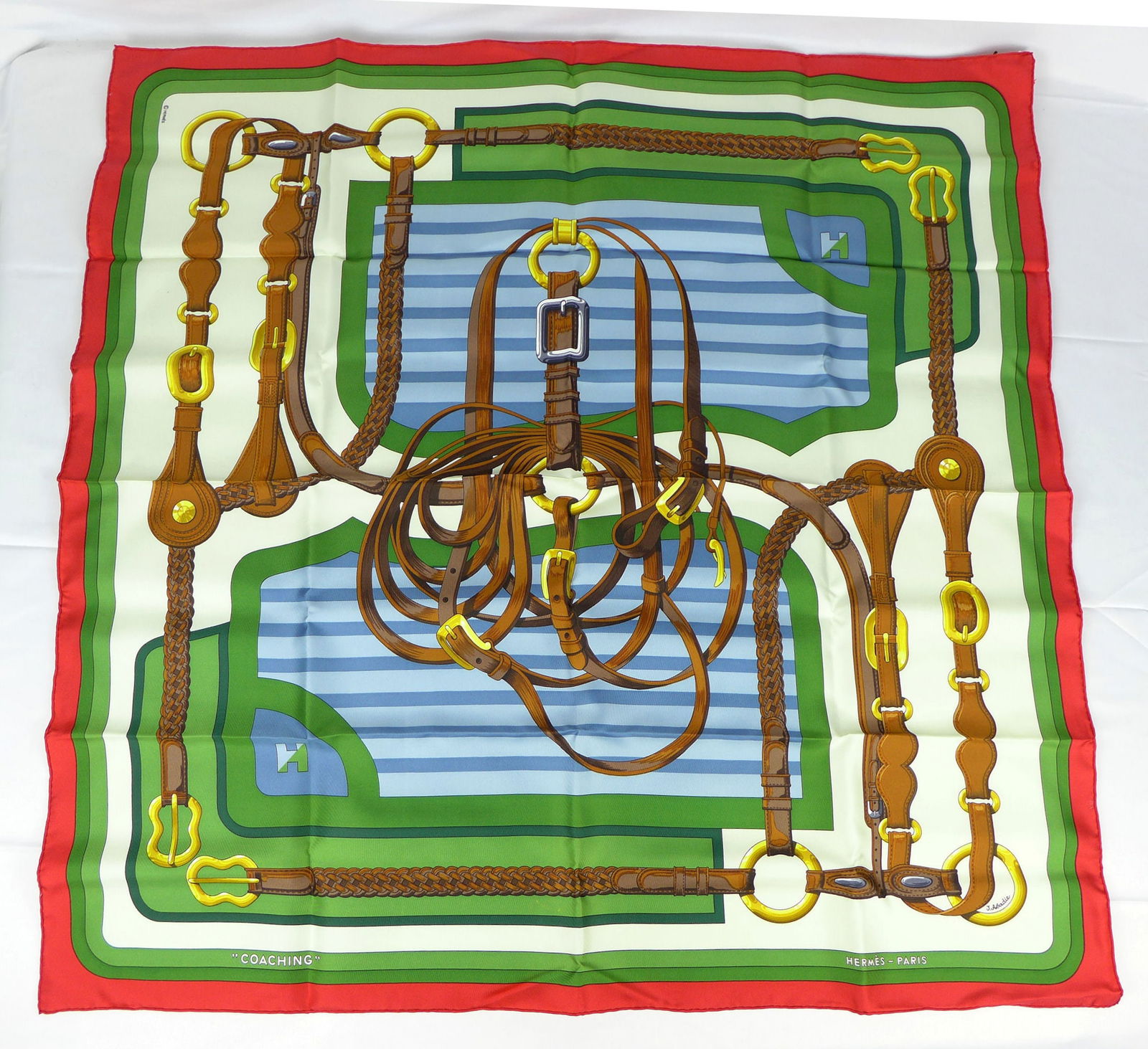Vintage Hermes Paris Pleated Silk Scarf "Sangles" with box (1 of 9)