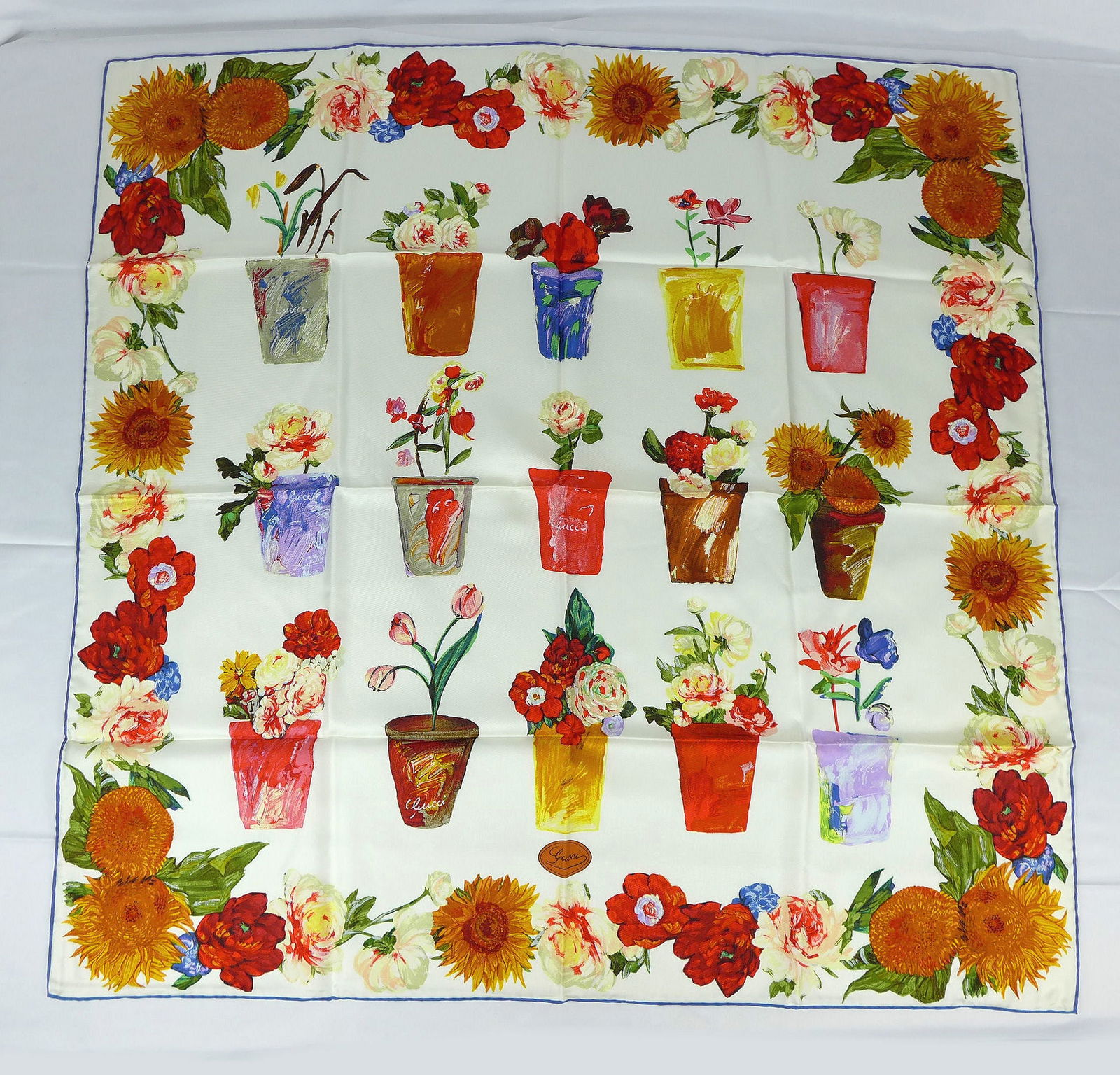 Vintage Gucci Italy Silk scarf New with tags and box "Flower Pots" (1 of 10)