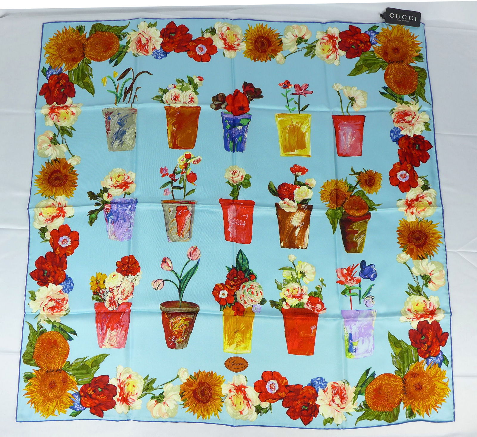 Vintage Gucci Italy Silk scarf New with tags and box "Flower Pots" (1 of 9)