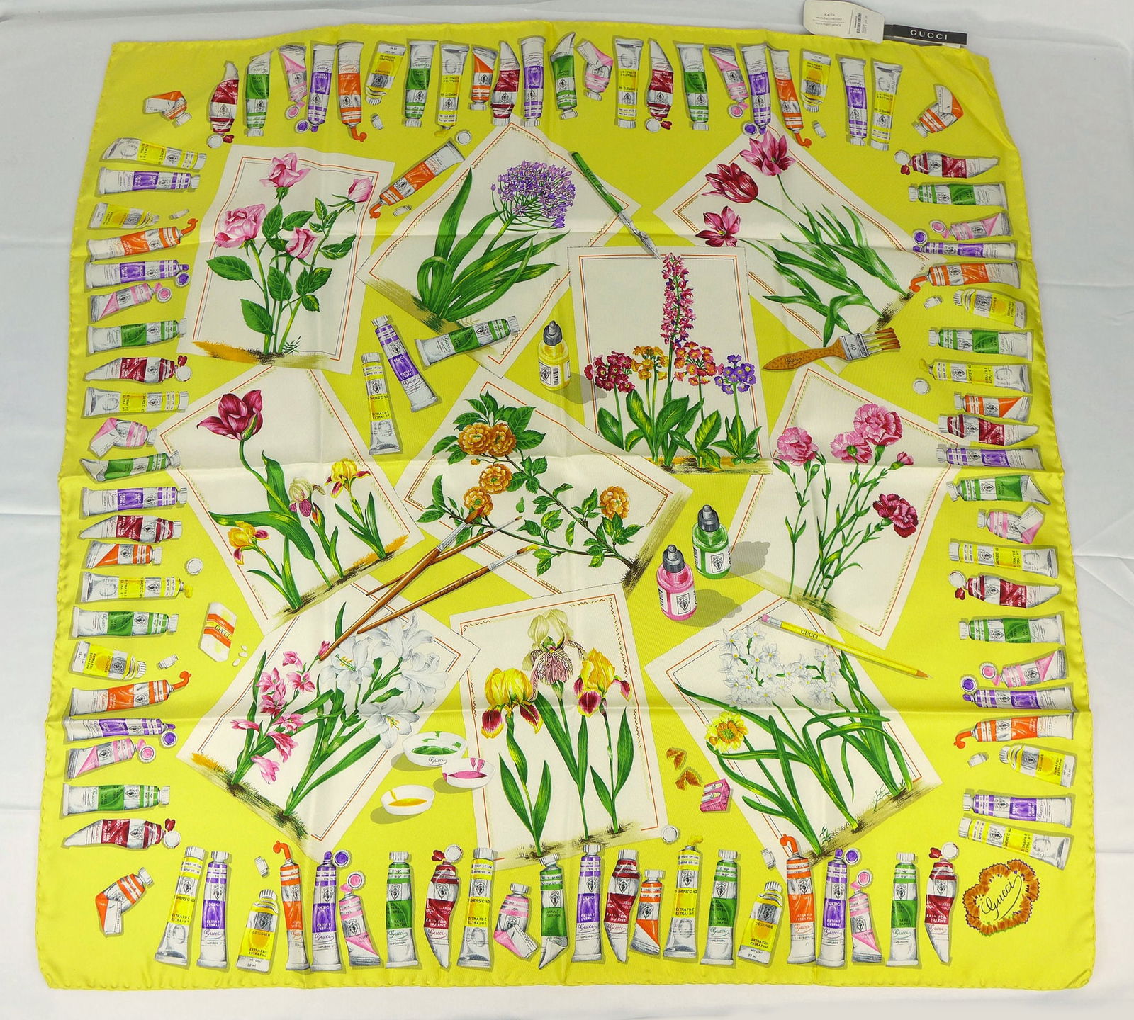 Vintage Gucci Italy Silk scarf New with tags and box "Paint tubes" (1 of 8)