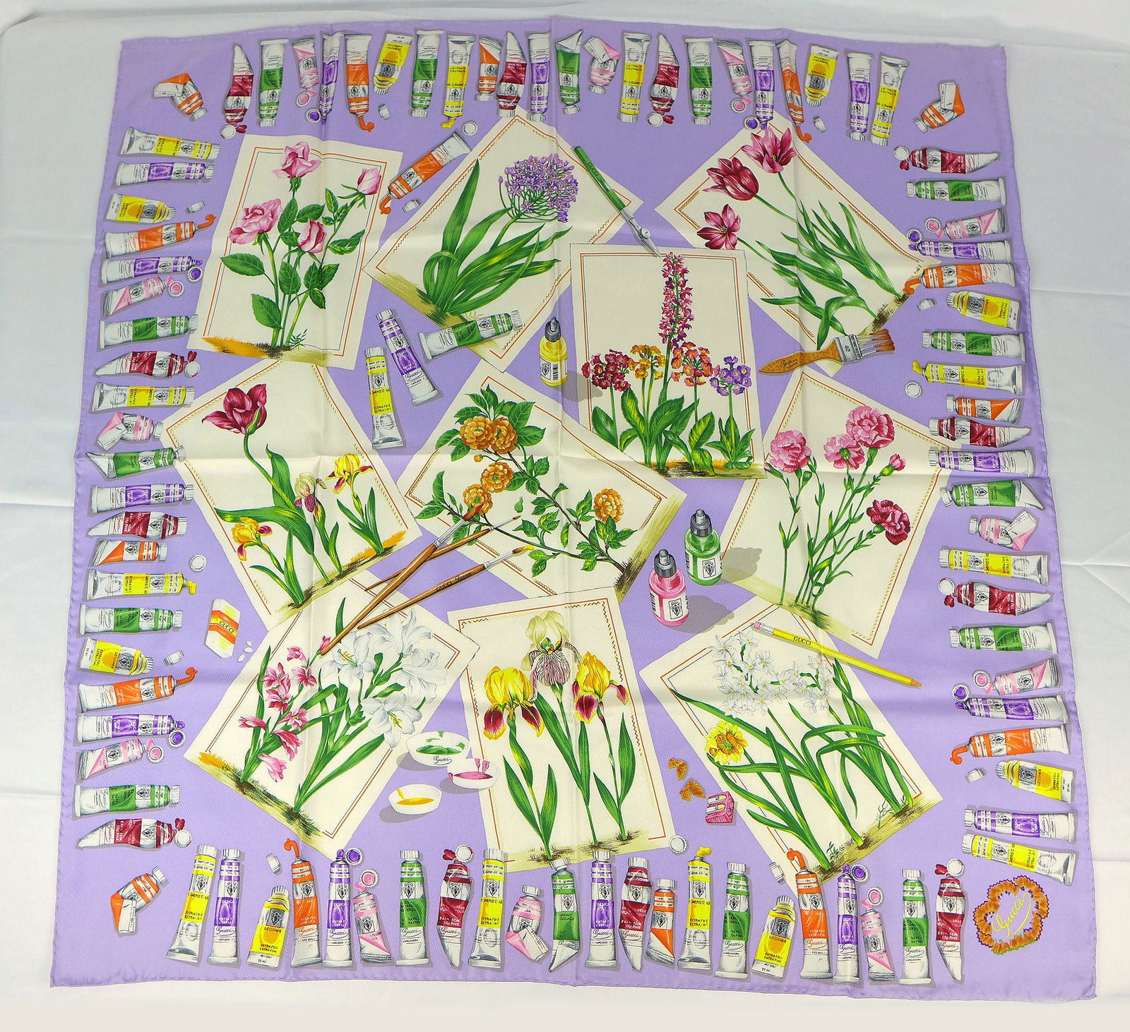 Vintage Gucci Italy Silk scarf with box "Paint tubes" (1 of 10)