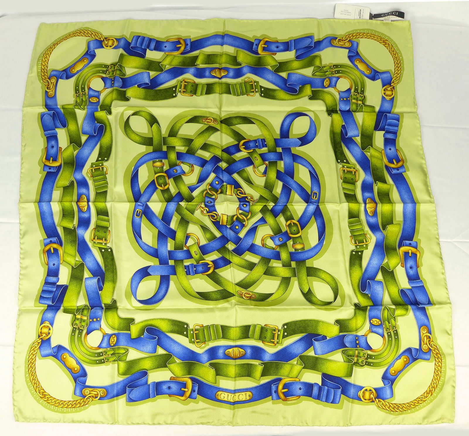 Vintage Gucci Italy Silk scarf New with tags and box "Belts" (1 of 12)