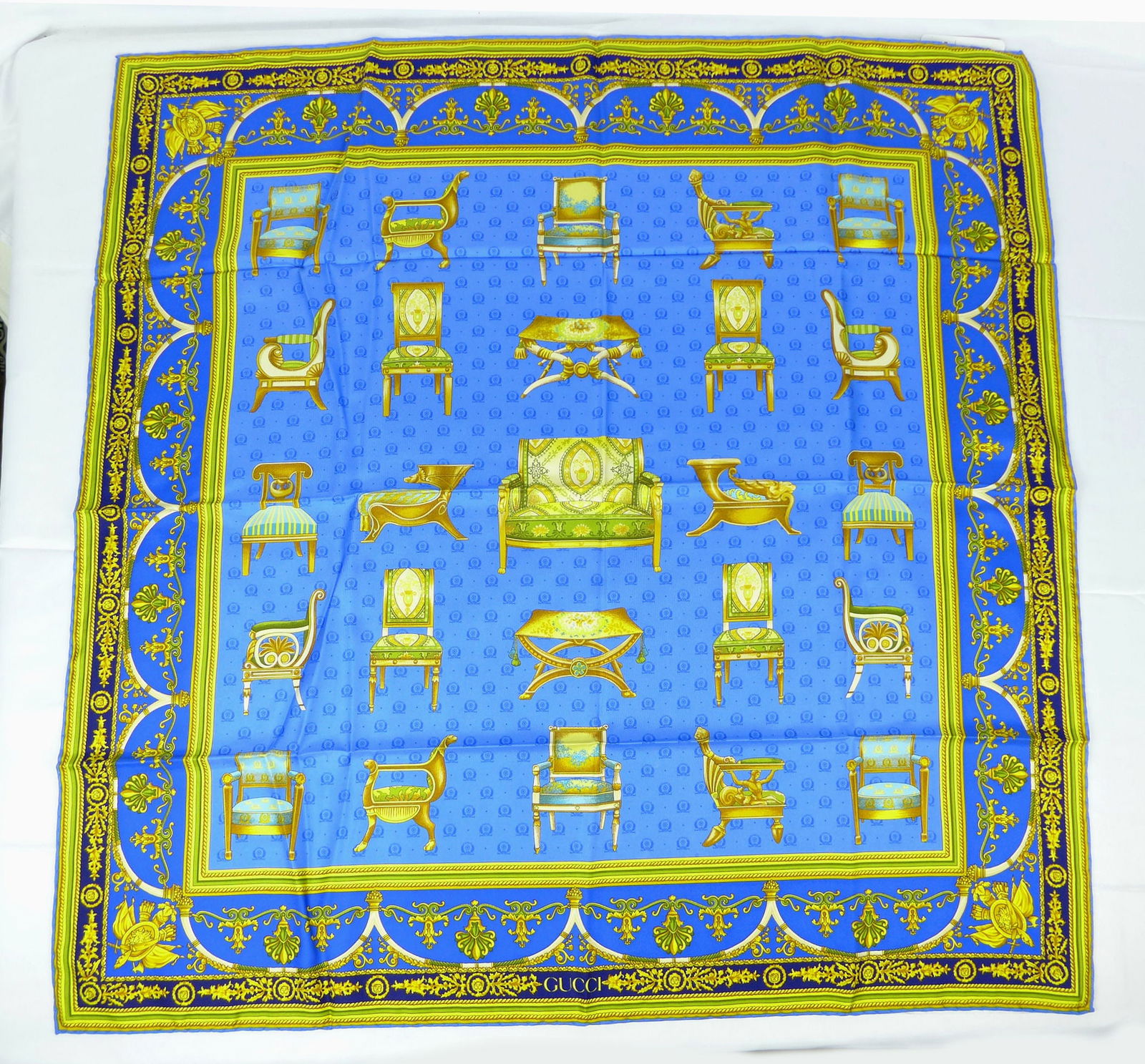Vintage Gucci Italy Silk scarf New with tags and box "Chairs" (1 of 10)
