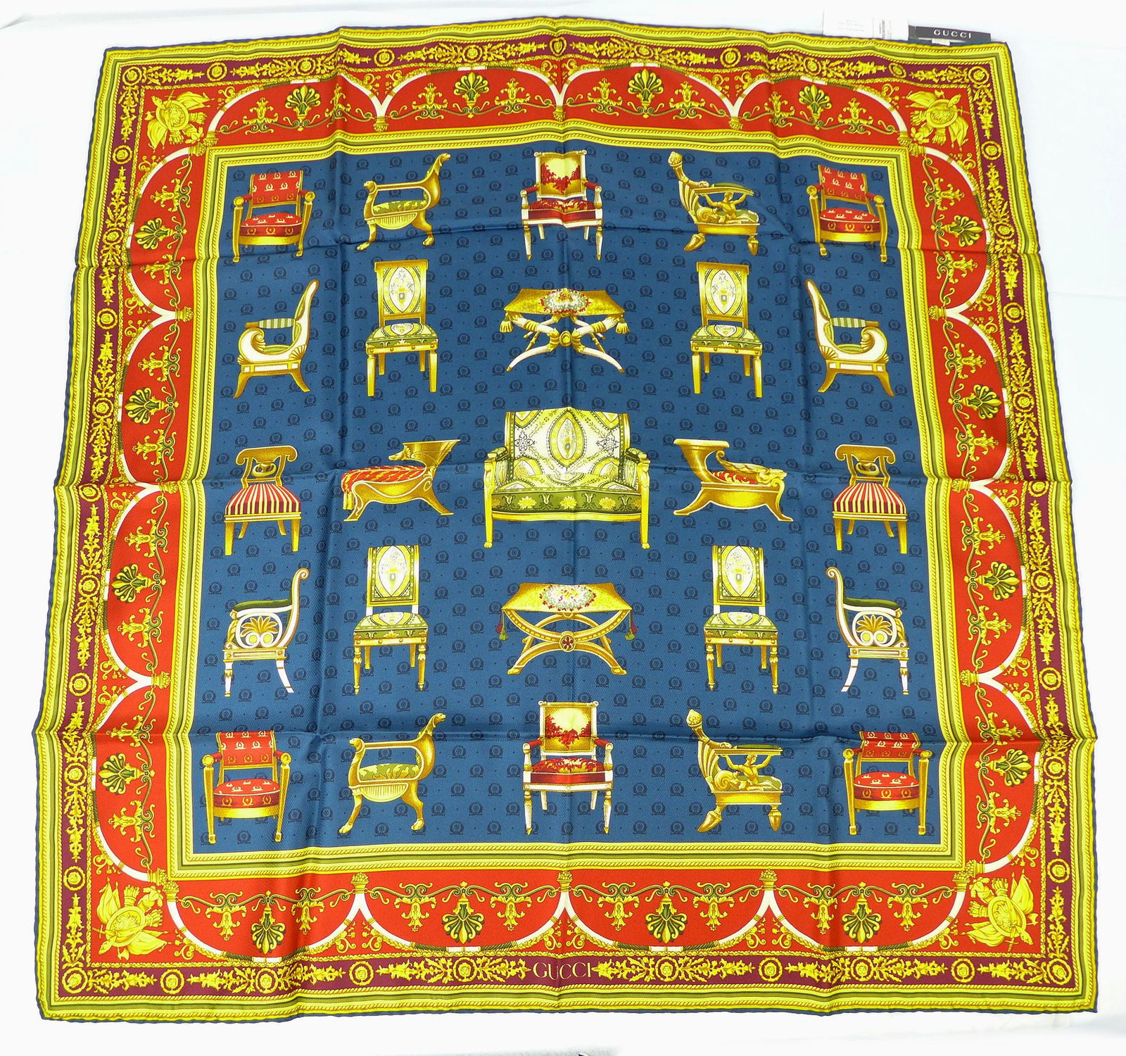 Vintage Gucci Italy Silk scarf New with tags and box "Chairs" (1 of 10)