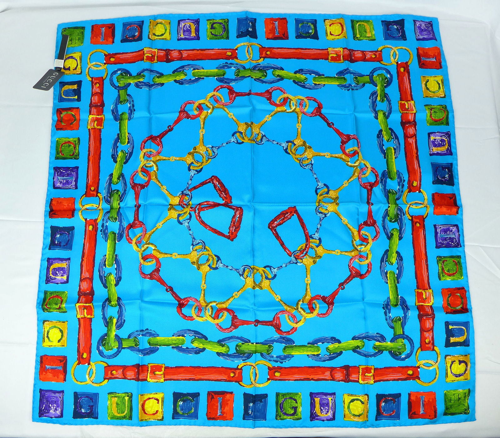 Vintage Gucci Italy Silk scarf New with tag and box "Stirrups" (1 of 9)