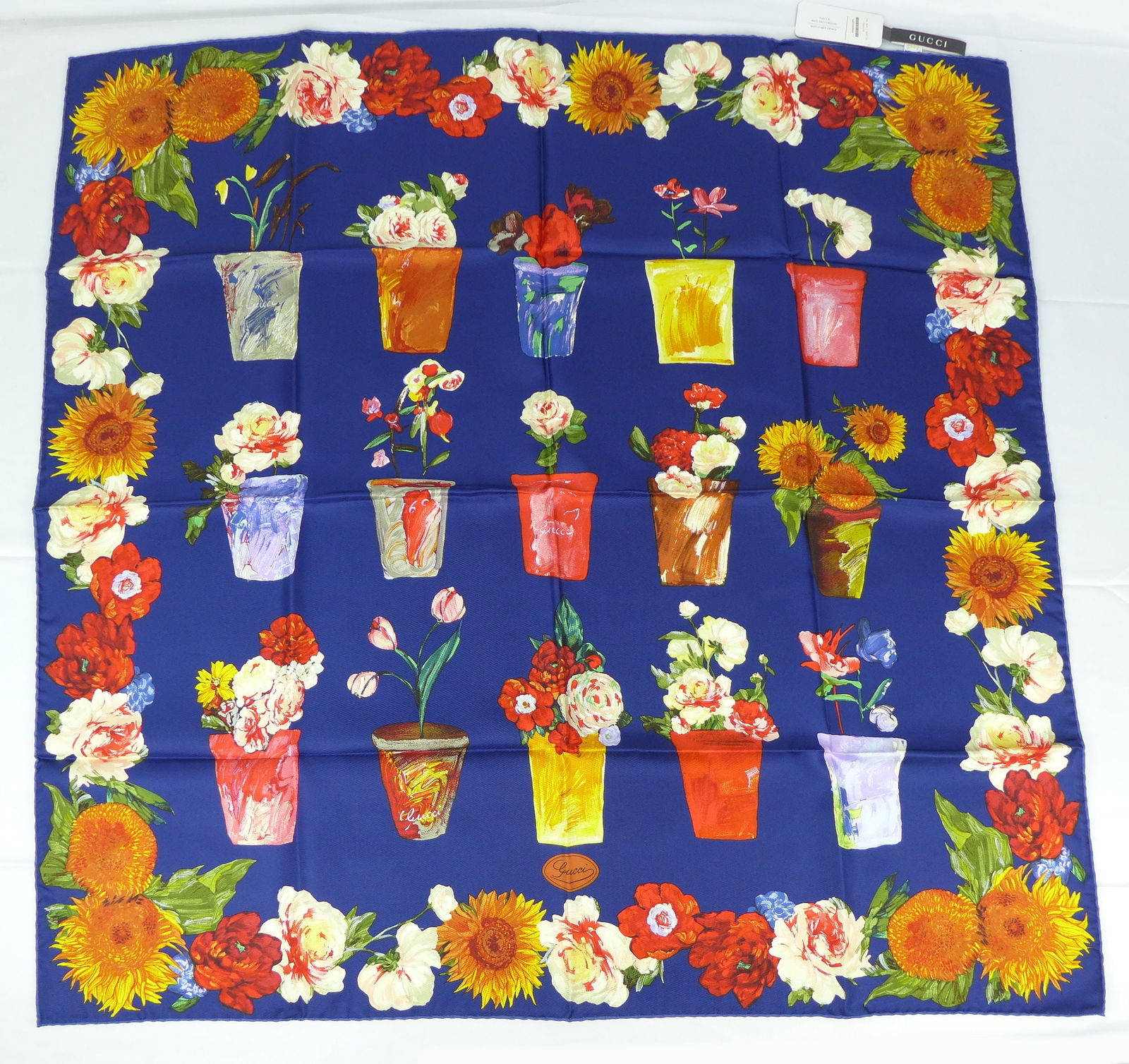 Vintage Gucci Italy Silk scarf New with tags and box "Flower Pots" (1 of 9)