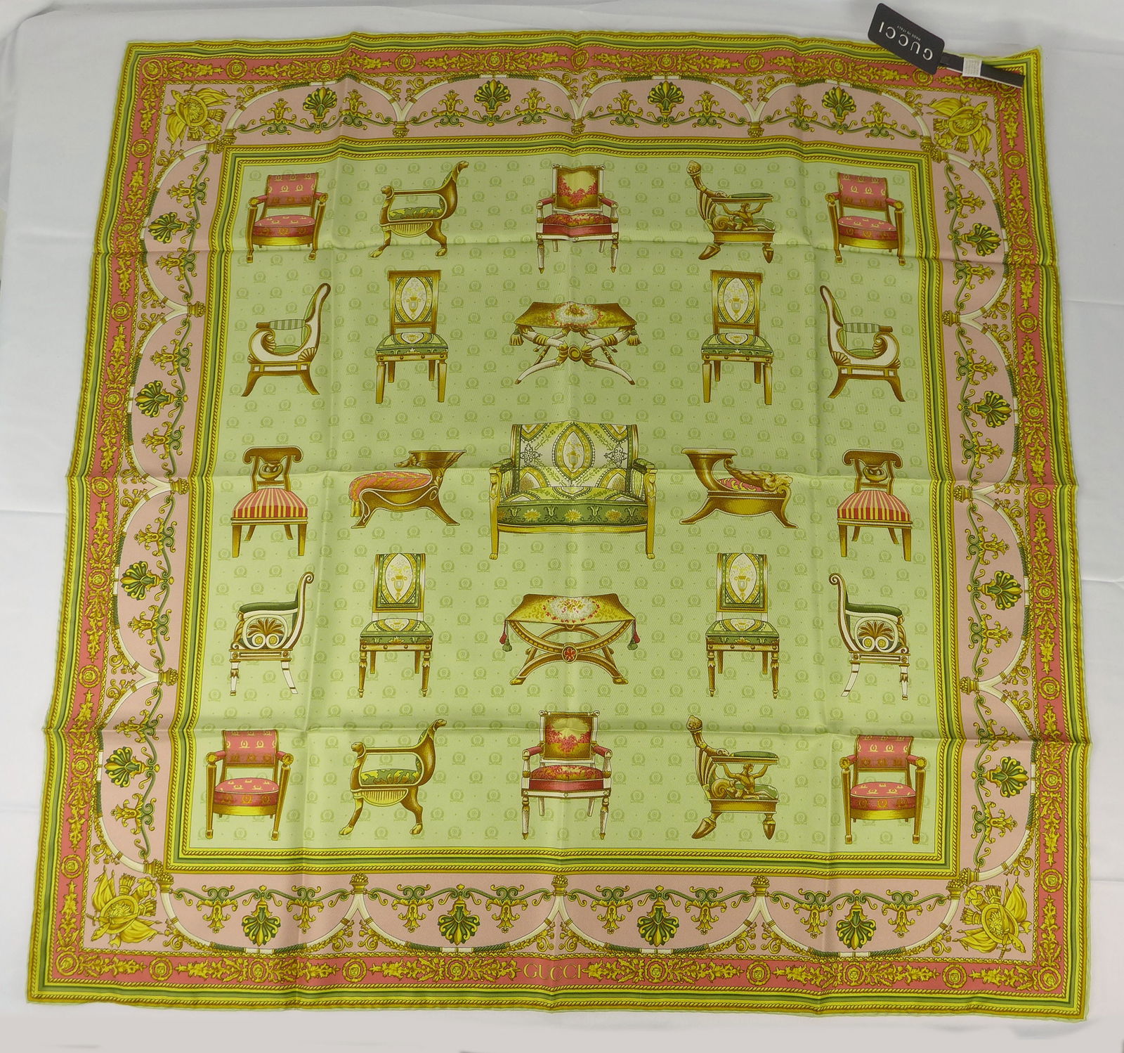 Vintage Gucci Italy Silk scarf New with tags and box "Chairs" (1 of 11)