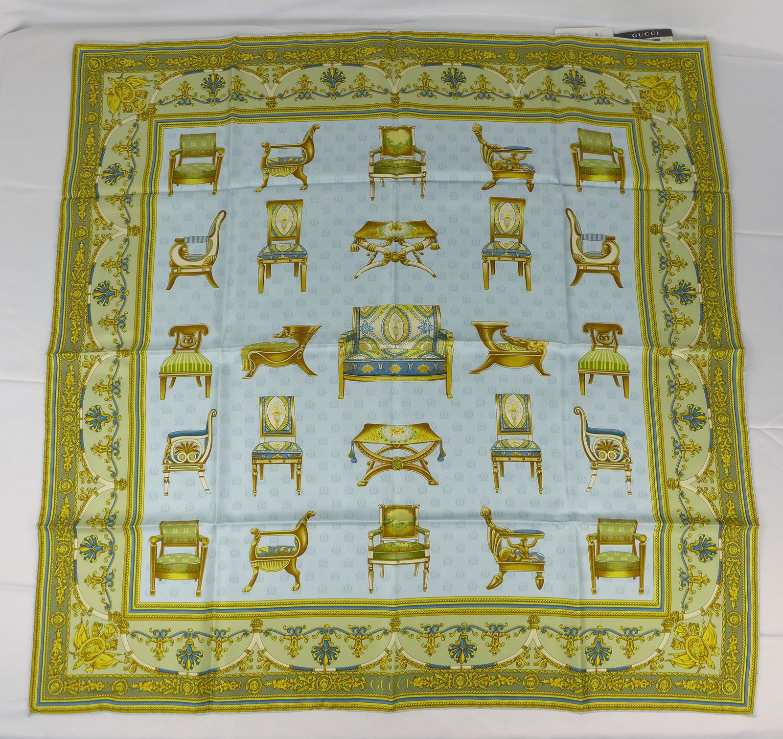 Vintage Gucci Italy Silk scarf New with tags and box ""Chairs" (1 of 10)