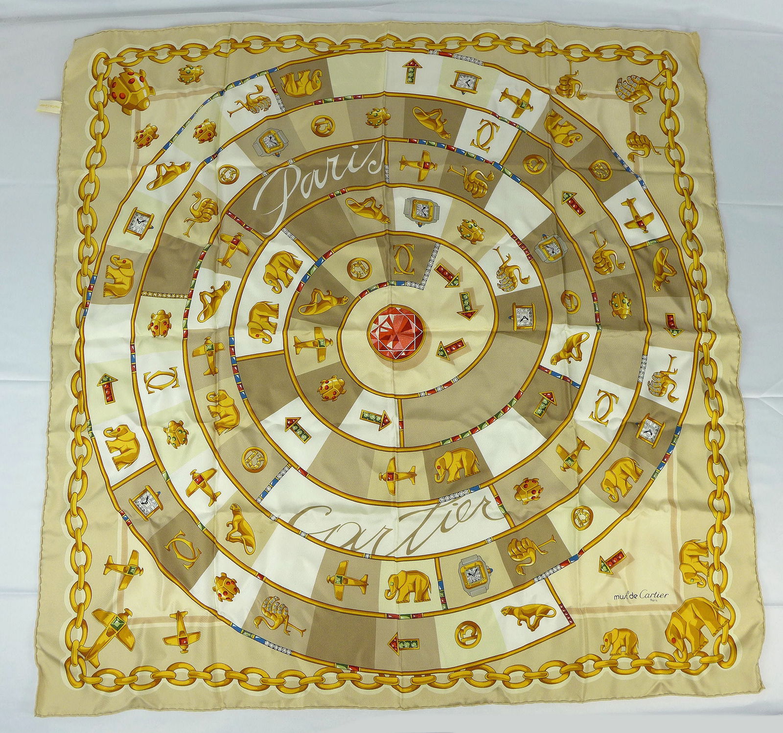 Vintage Must de Cartier Paris Silk scarf with box "Jewelry Charms" (1 of 9)