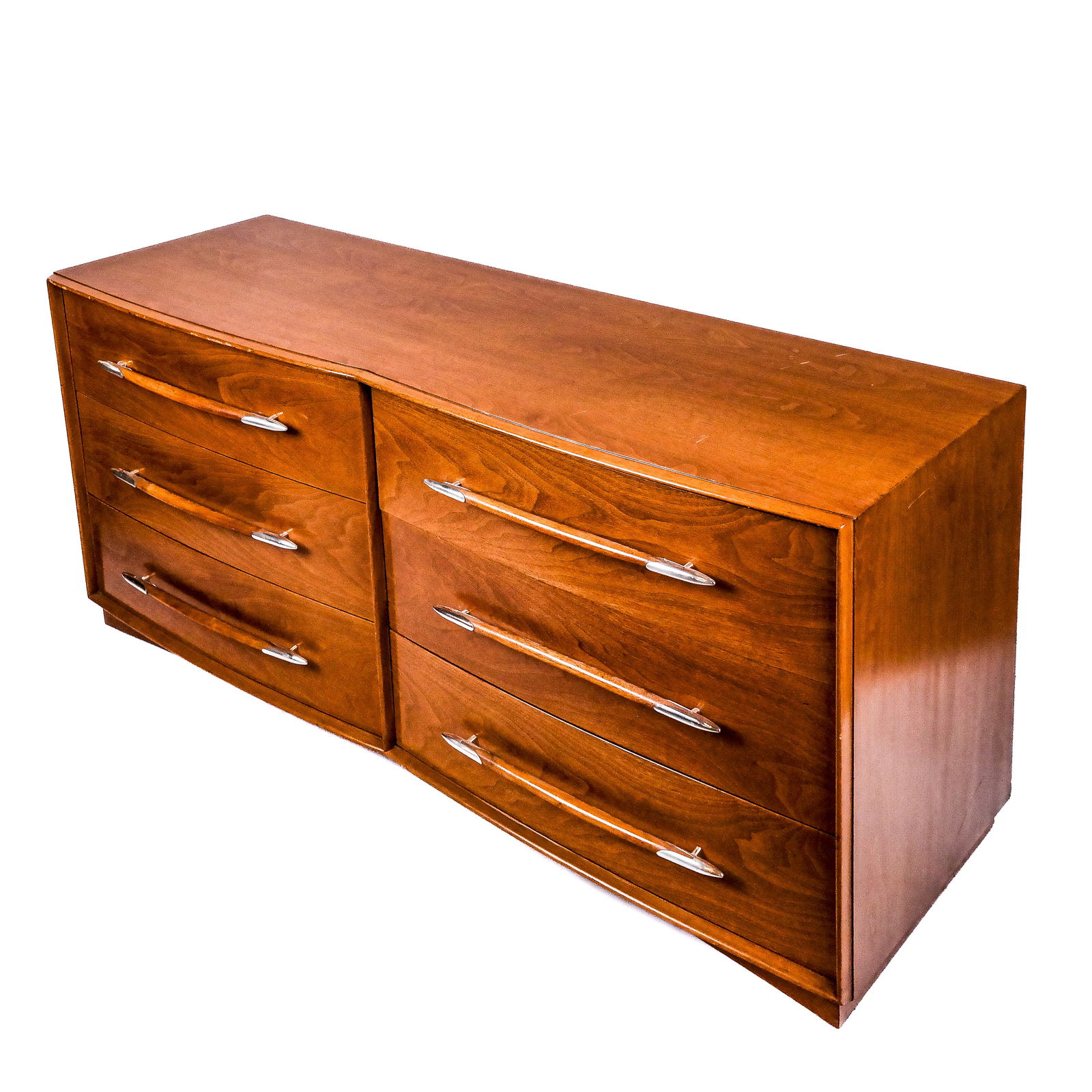 Robsjohn-Gibbings for Widdicombe Dresser: T.H. Robsjohn-Gibbings for Widdicomb blonde wood 6-drawer dresser. [30 1/2" H x 67" W x 21 1/2" D].