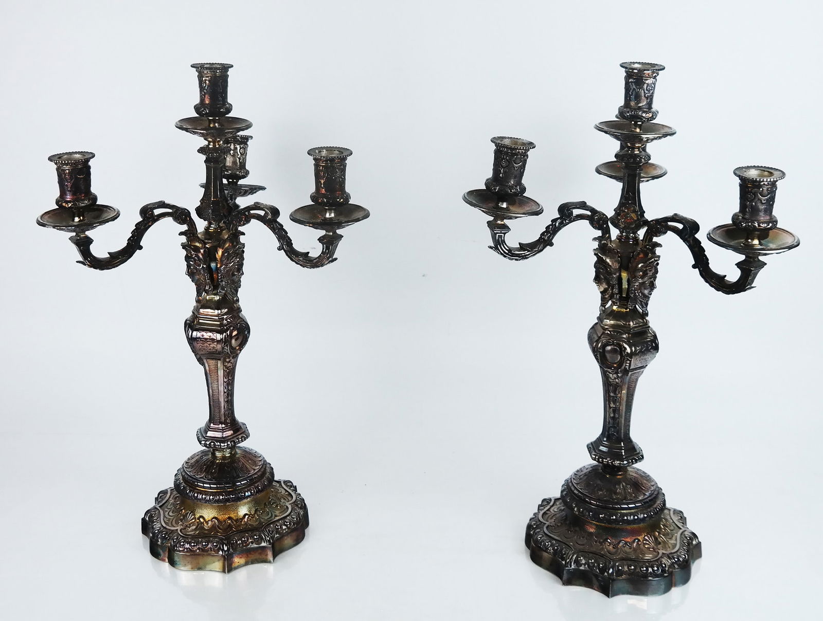 Pair of Baroque Revival Silver-plate Candelabra (1 of 10)