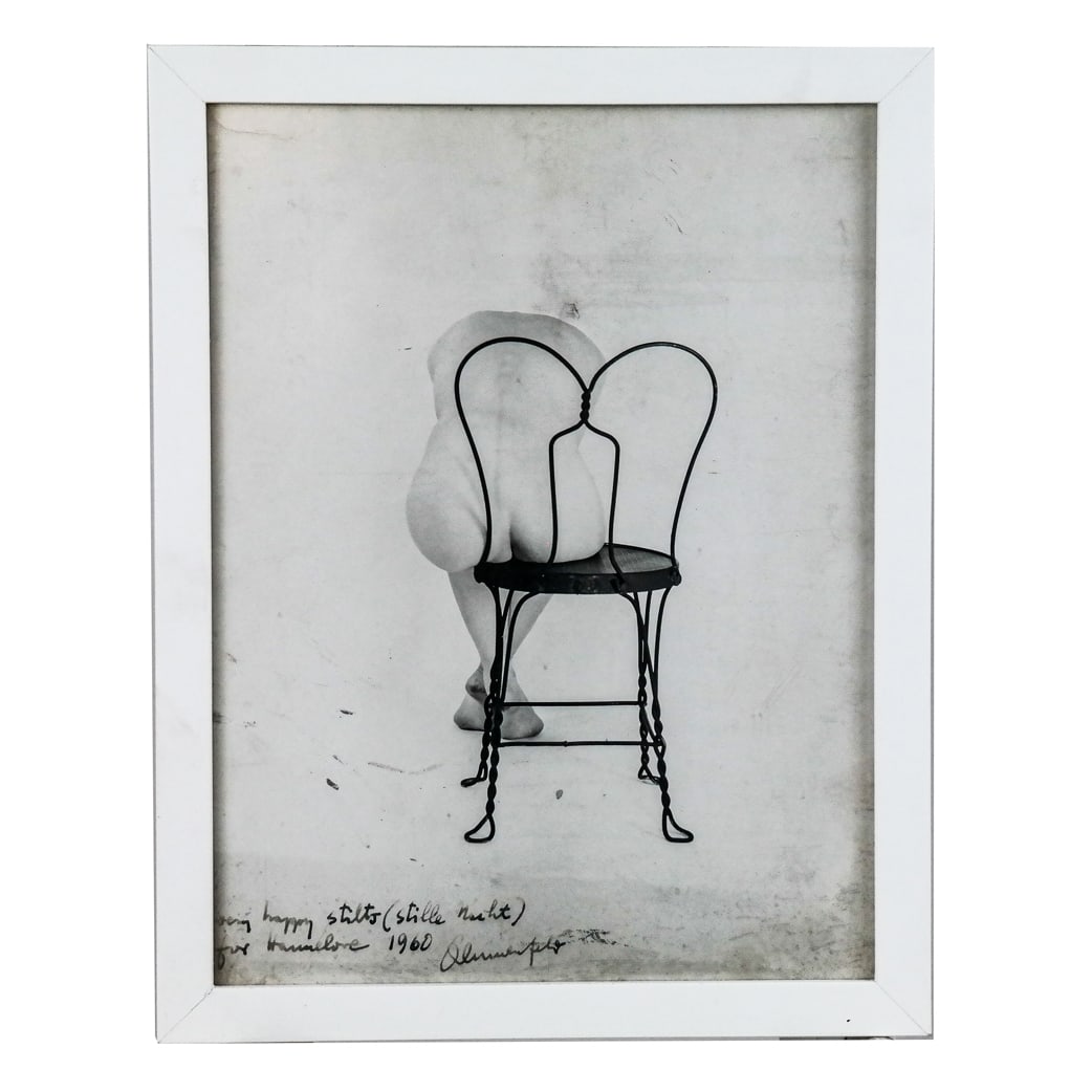 Erwin BLUMENFELD: Nude Study - Photograph: Erwin Blumenfeld (American, 1897-1969) photographic study of a nude on an ice cream chair (Coca-Cola chair), dedicated and signed lower left: "Very happy stilts (Stille Nacht)" dated 1960. [Art" 12 1/