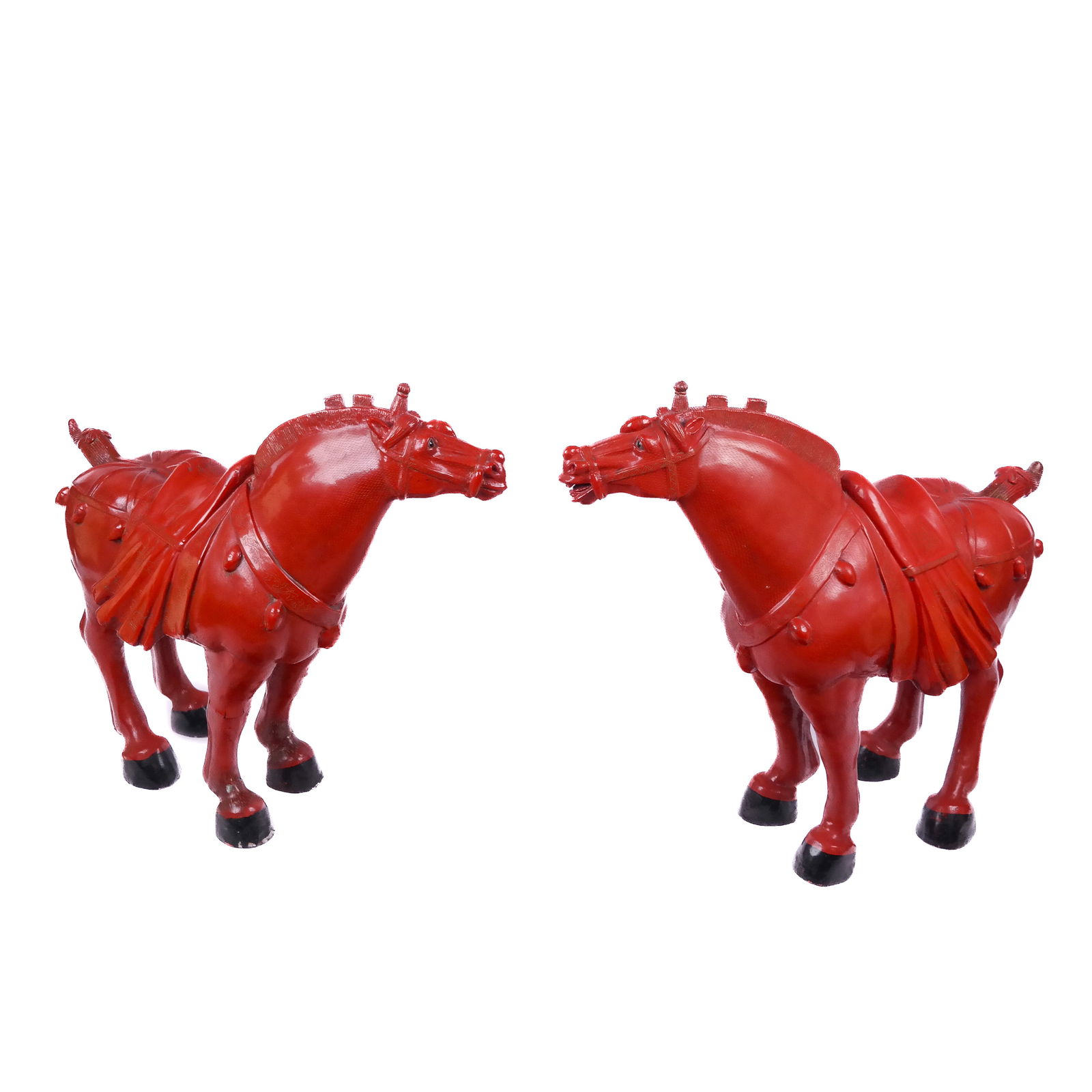 Large Pair of Chinese Red Lacquered Horses (1 of 11)