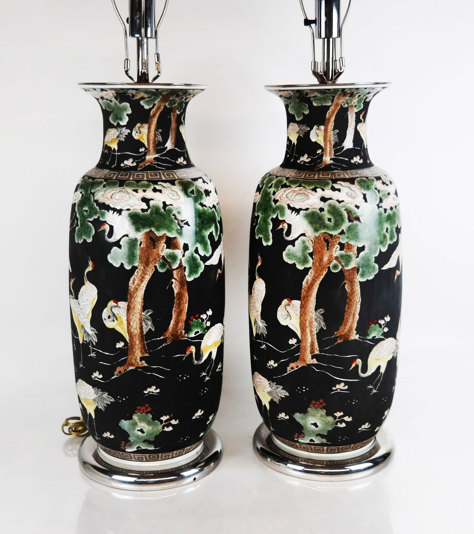Large Pair of Chinese Famille Noir Lamps (1 of 11)