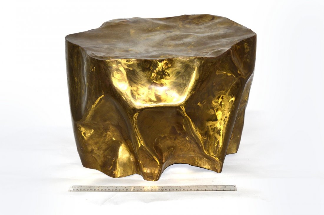 Silas Seandel Table: Bronze abstract sculptural table by Silas Seandel, stamped "Silas" underneath. 23" Dia x 15 1/4" - 15 1/2" H.