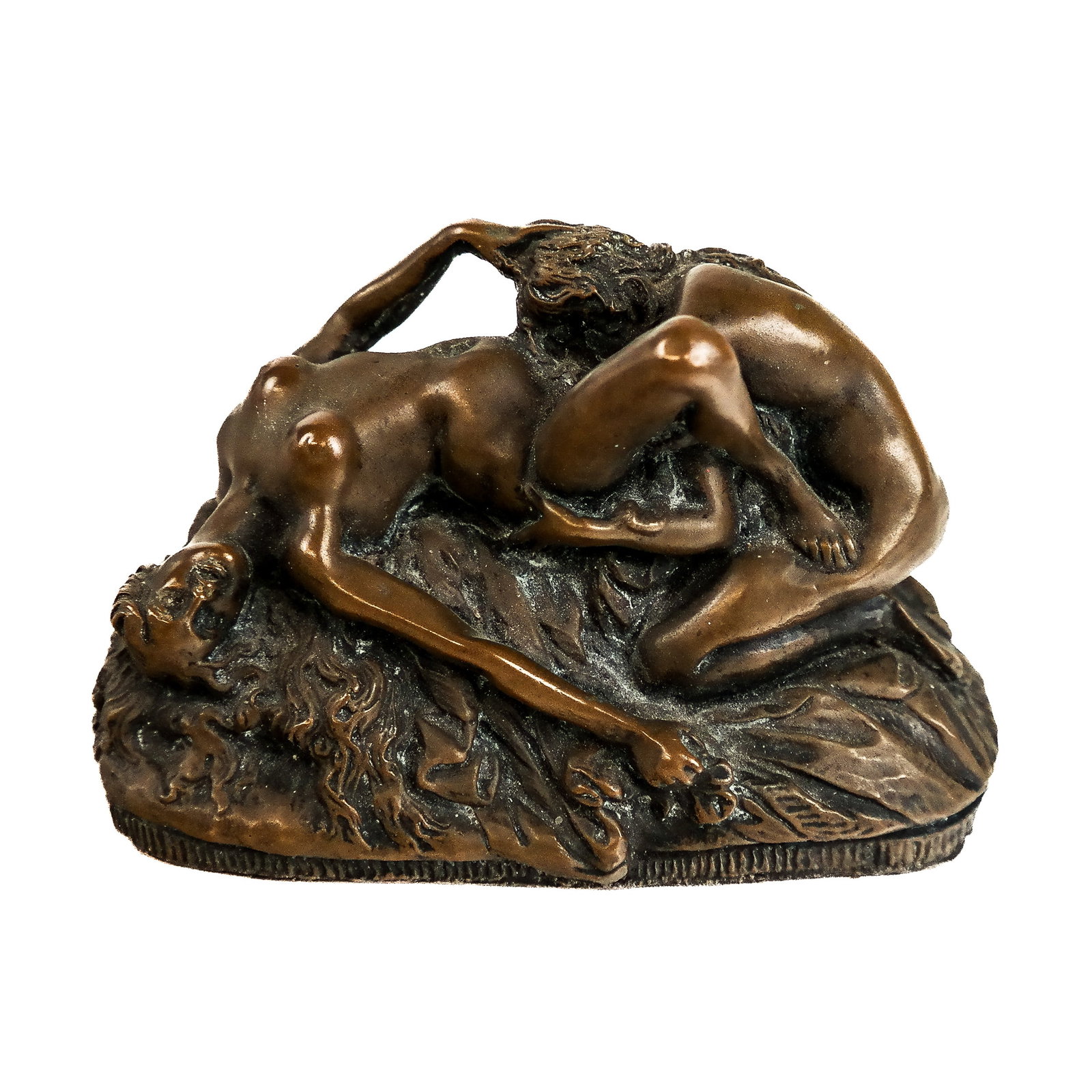 After J.M. LAMBEAUX: Erotic Bronze Sculpture: Joseph Marie Thomas Lambeaux (French, 1852-1908) erotic bronze sculpture depicting a couple in an intimate moment, bearing impressed signature to base.