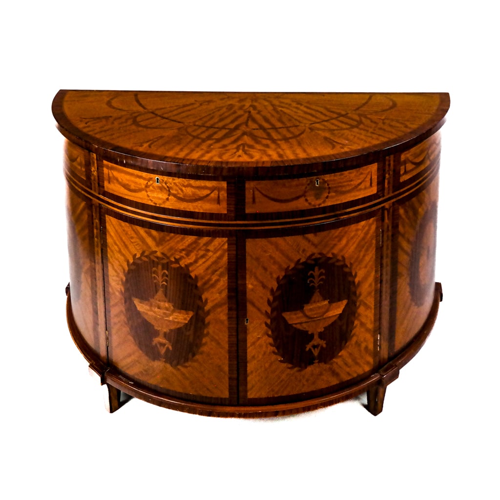 Late Georgian-Style Inlaid Demilune Cabinet (1 of 13)