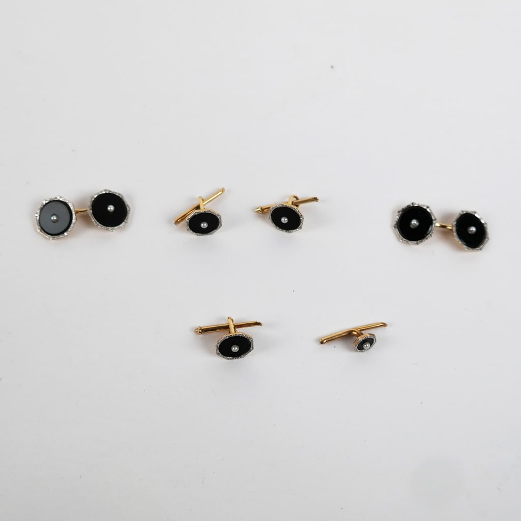 14K Gold, Pearl & Onyx Dress Set (6) (1 of 7)