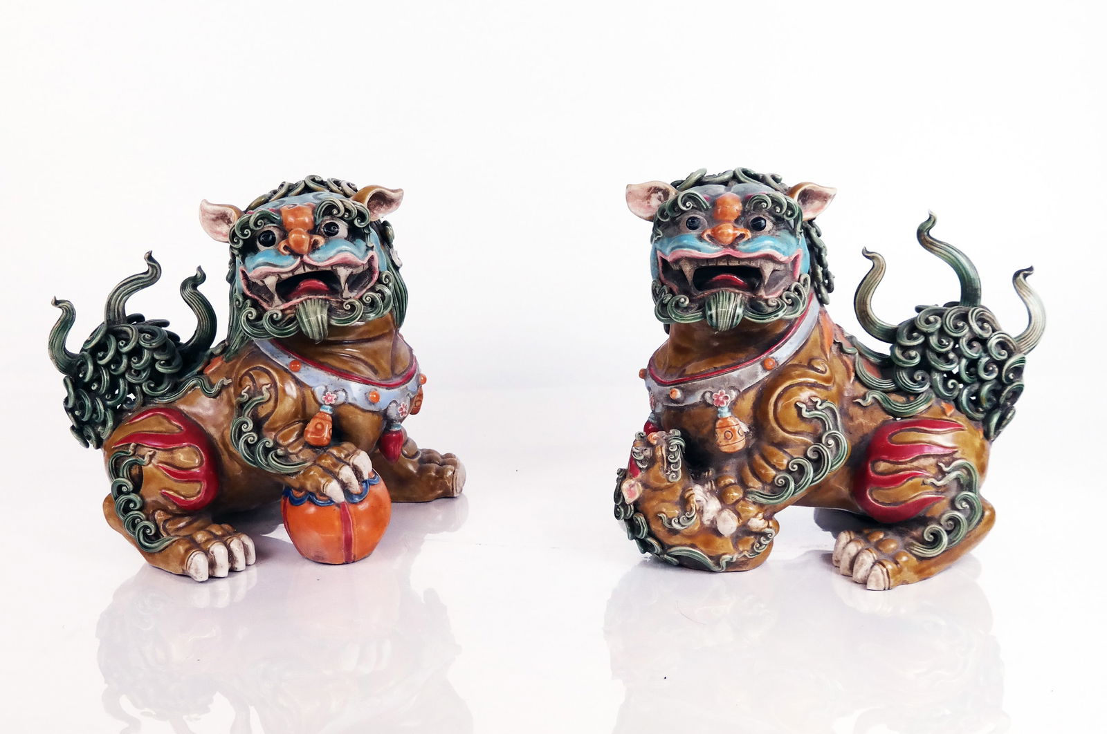 Chinese Pair of Glazed Ceramic Temple Lions (1 of 10)