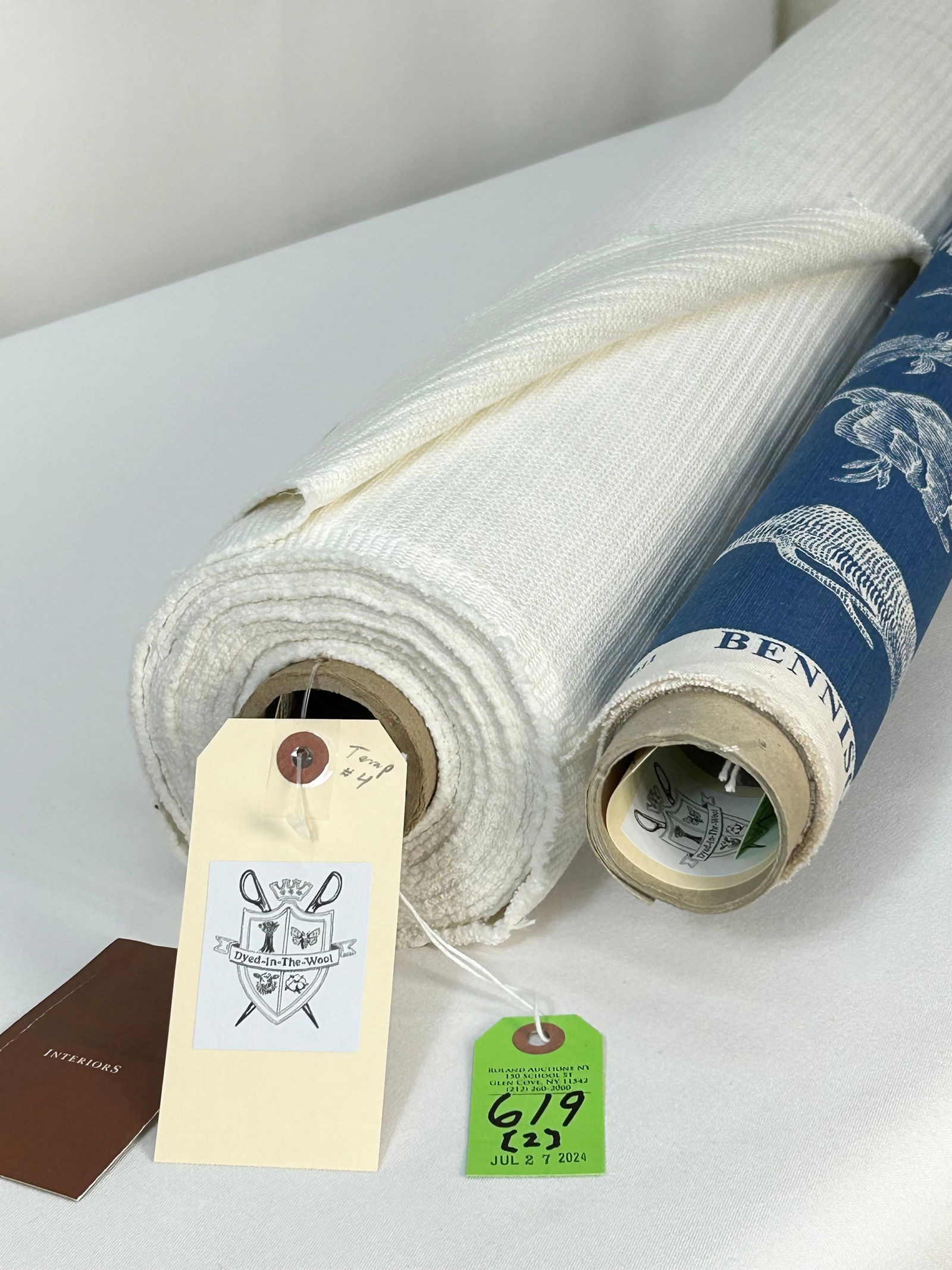 Bennison Print and Loro Piana Ottoman Fabric: 1) 1 7/8 yards of Bennison's printed linen blend called "Reverse Toile" in blue and oyster, #12818-330, 58" width. Composition of 67% linen, cotton and polyamide. Artist was Alexander MacIntyre in 199