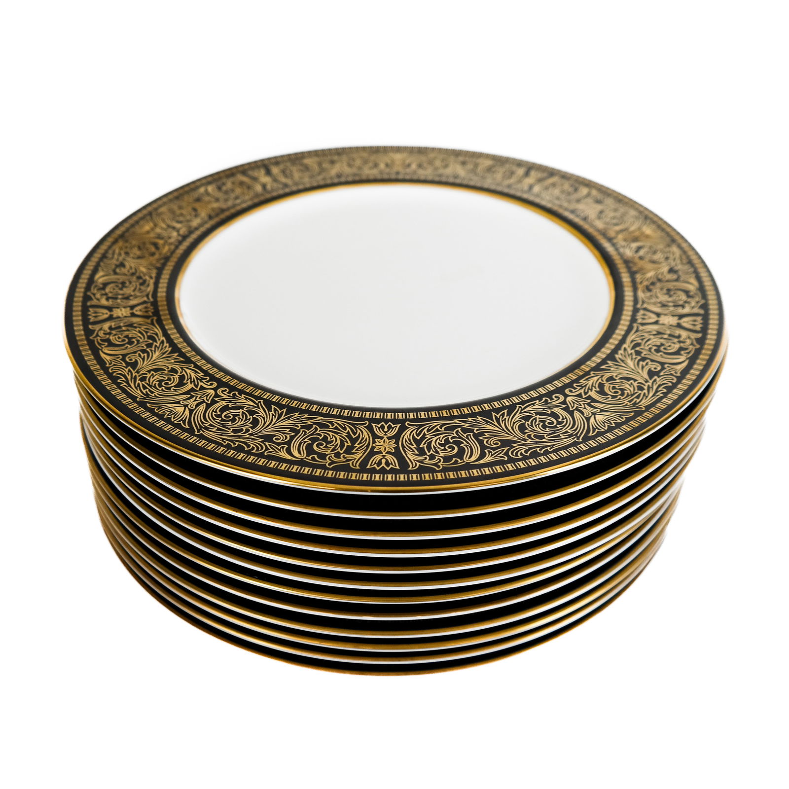 Mikasa Bone China Narumi Dinner Plates (12): Twelve (12) Japanese Mikasa bone china Narumi dinner plates, in the "Mount Holyoke" pattern. [10 1/2" Diam.].