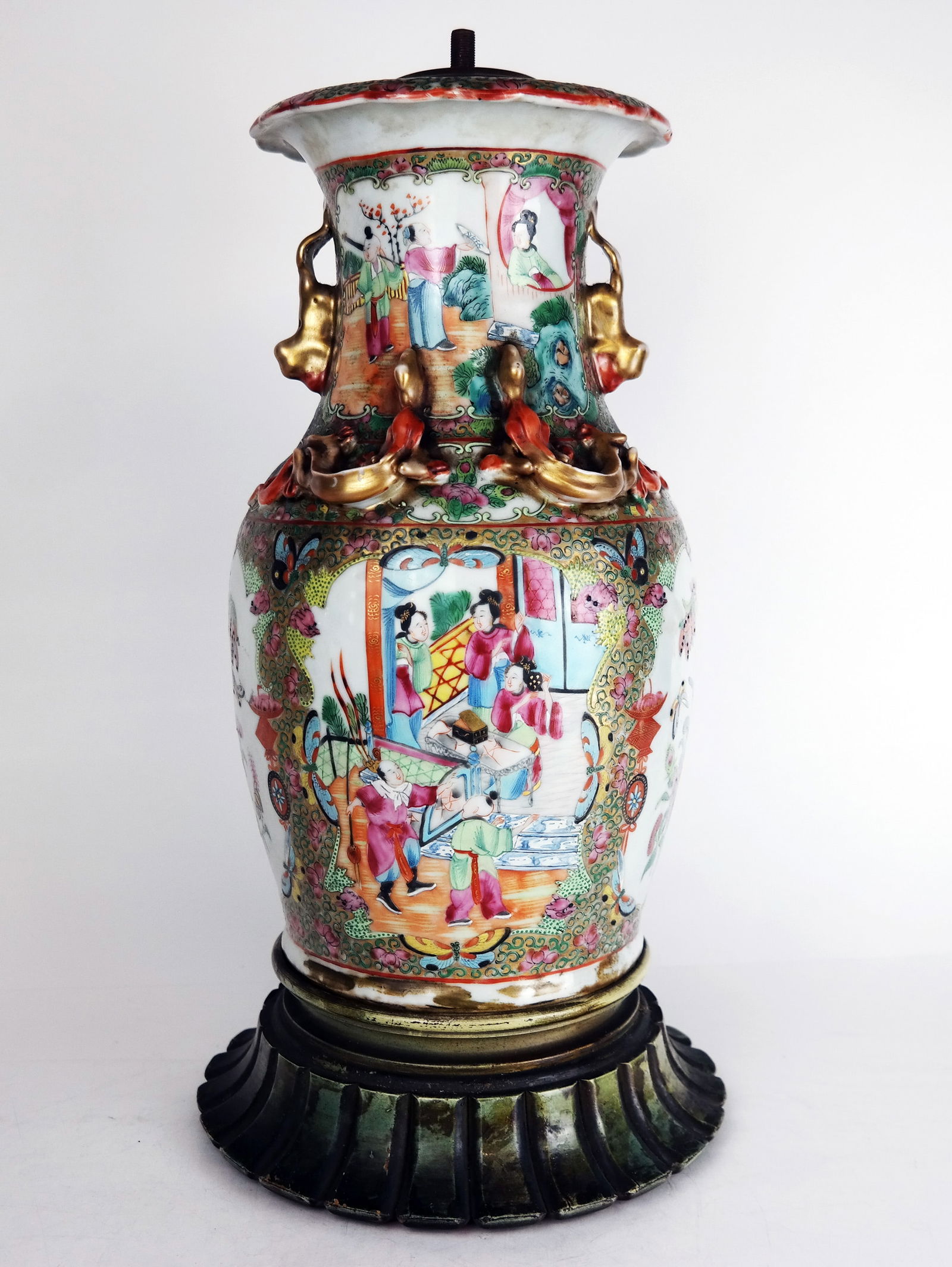 Chinese Famille Rose Medallion Vase Lamp (1 of 10)