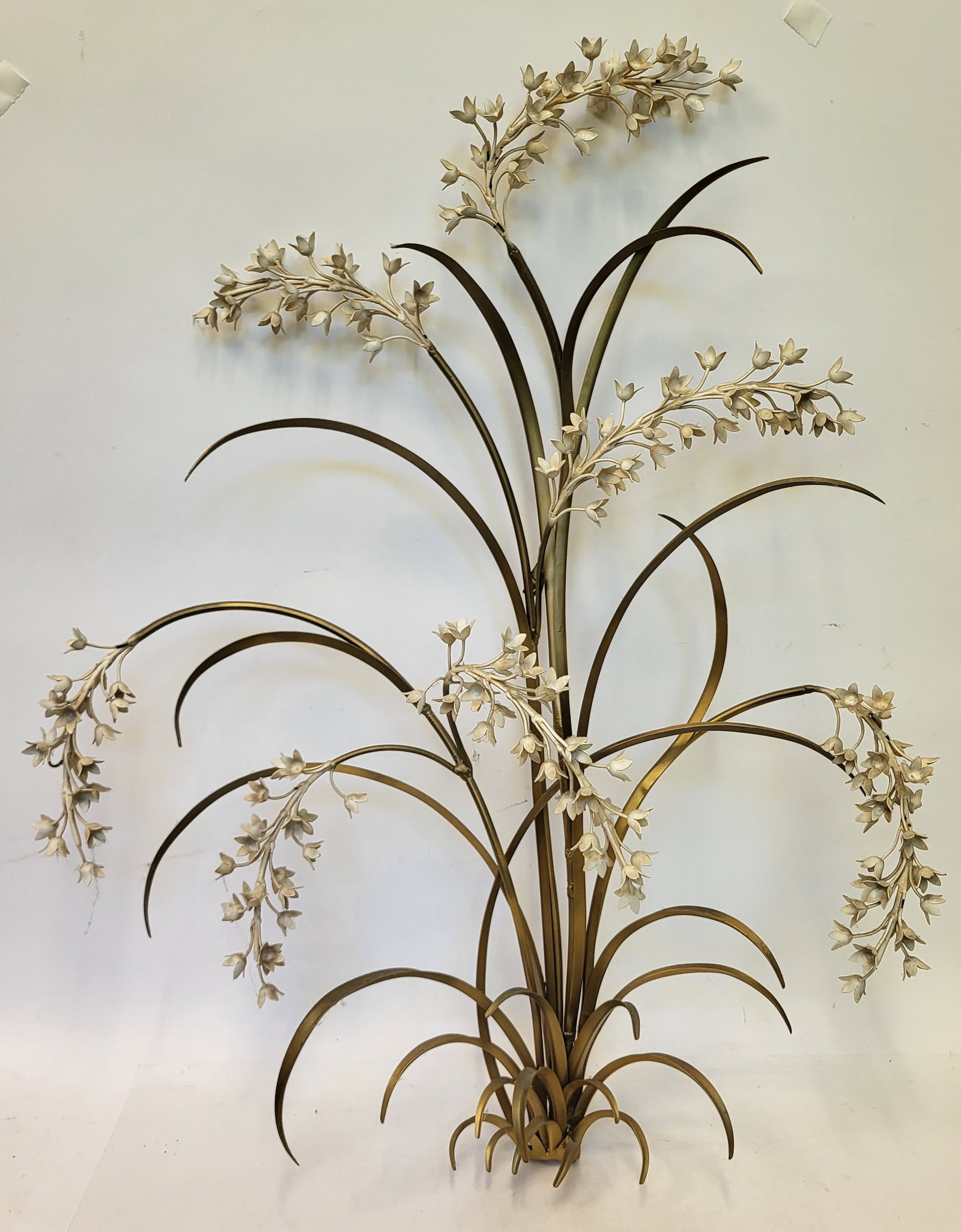 Gilt Tole Branch-Motif Wall Accent: Gilt tole branch-motif wall accent. [42" H x 32" W x 10" D].