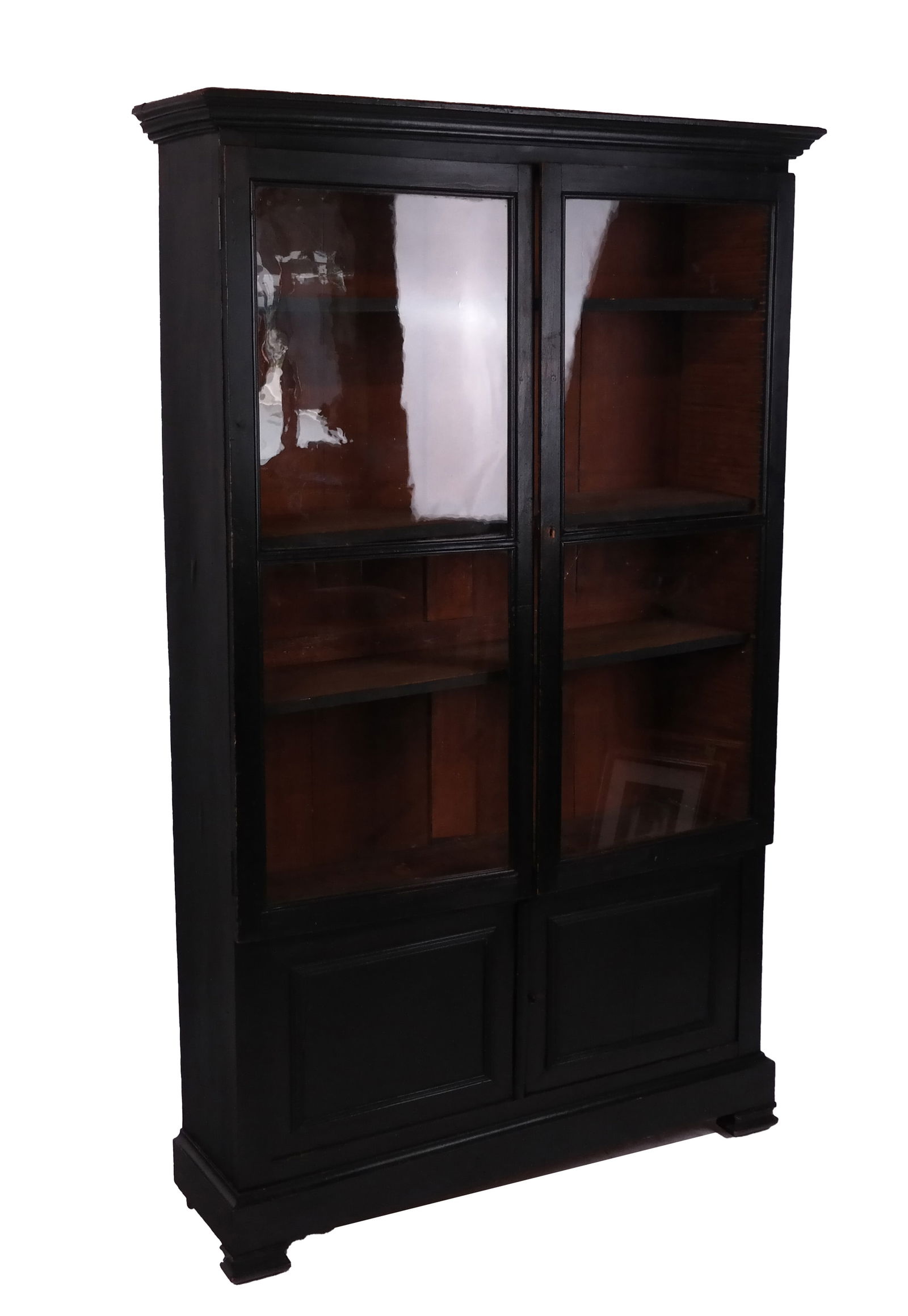 19th C. Black Painted Bookcase Cabinet (1 of 9)
