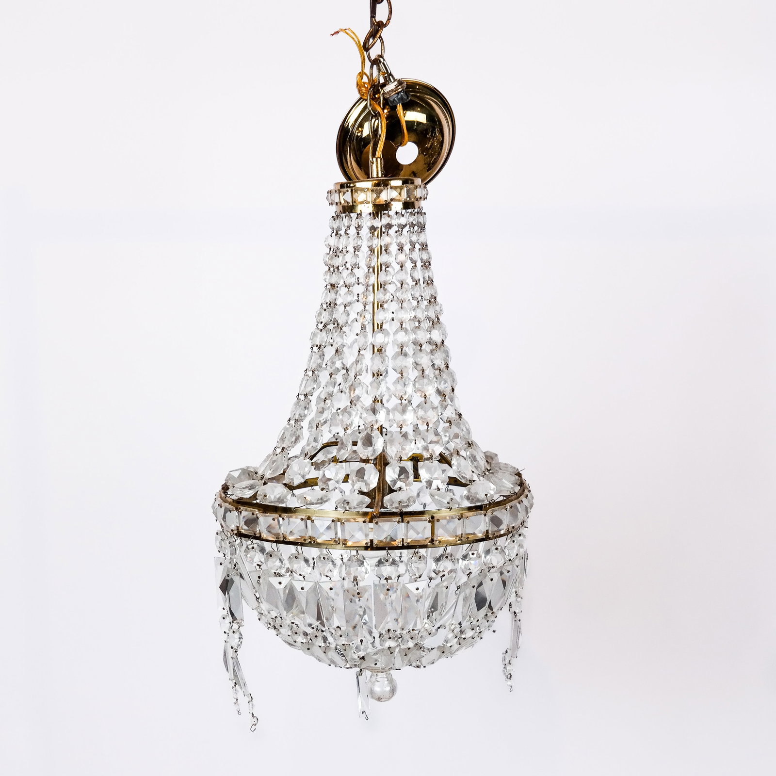 Empire-Style Basket Chandelier: Empire-style basket chandelier with faceted prism details. [24" H x 16" Diam.].