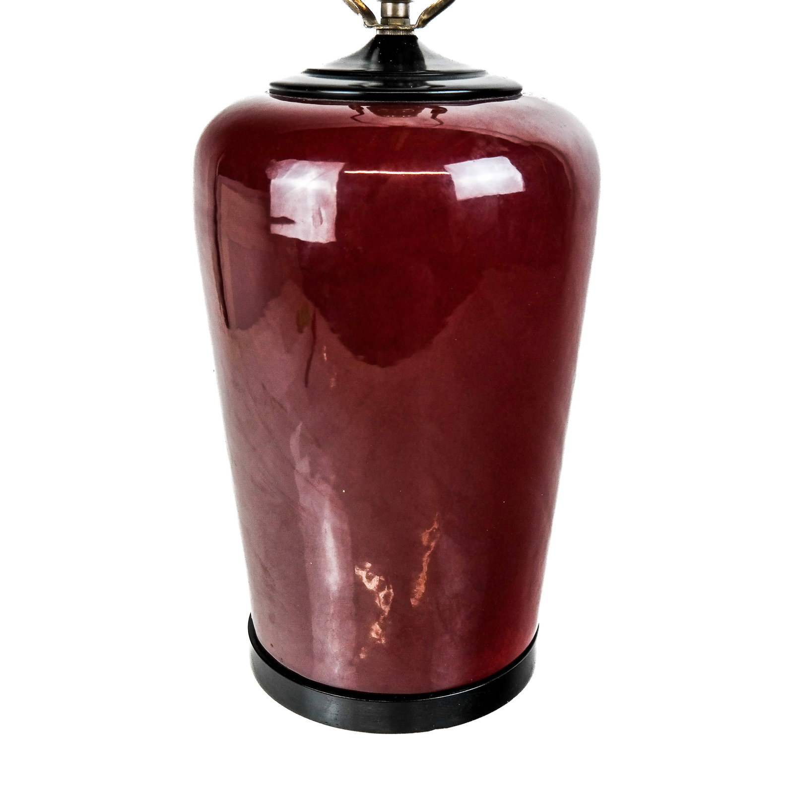 Chinese Sang-de-Boeuf Porcelain Lamp: Chinese sang-de-boeuf porcelain lamp. [25" H to finial].
