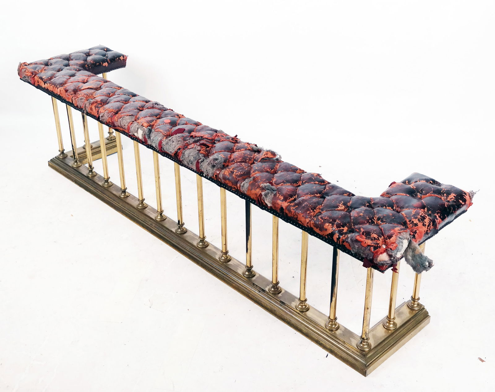 Vintage Leather & Brass Fireplace Fender (1 of 9)